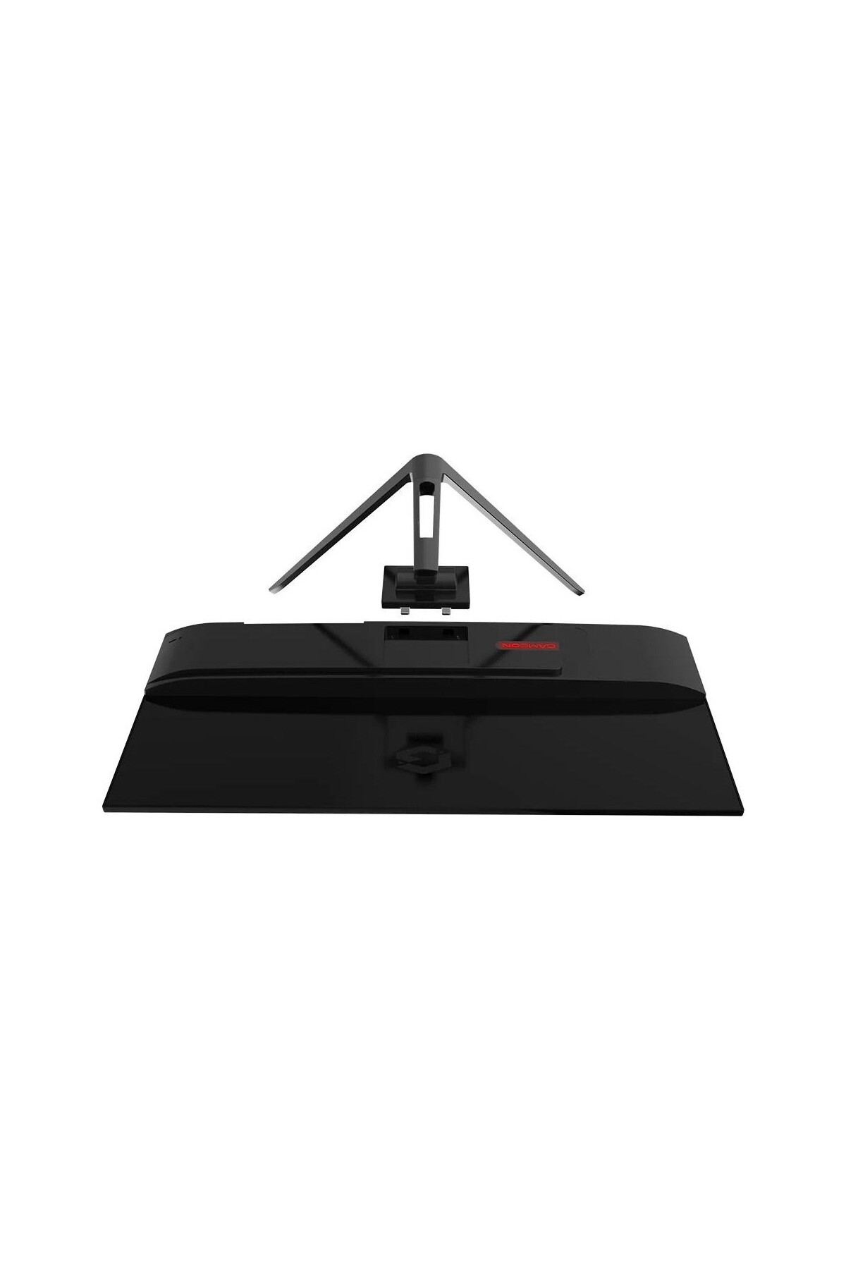 Siyah bir monitör standı ve siyah bir monitörün parçası.