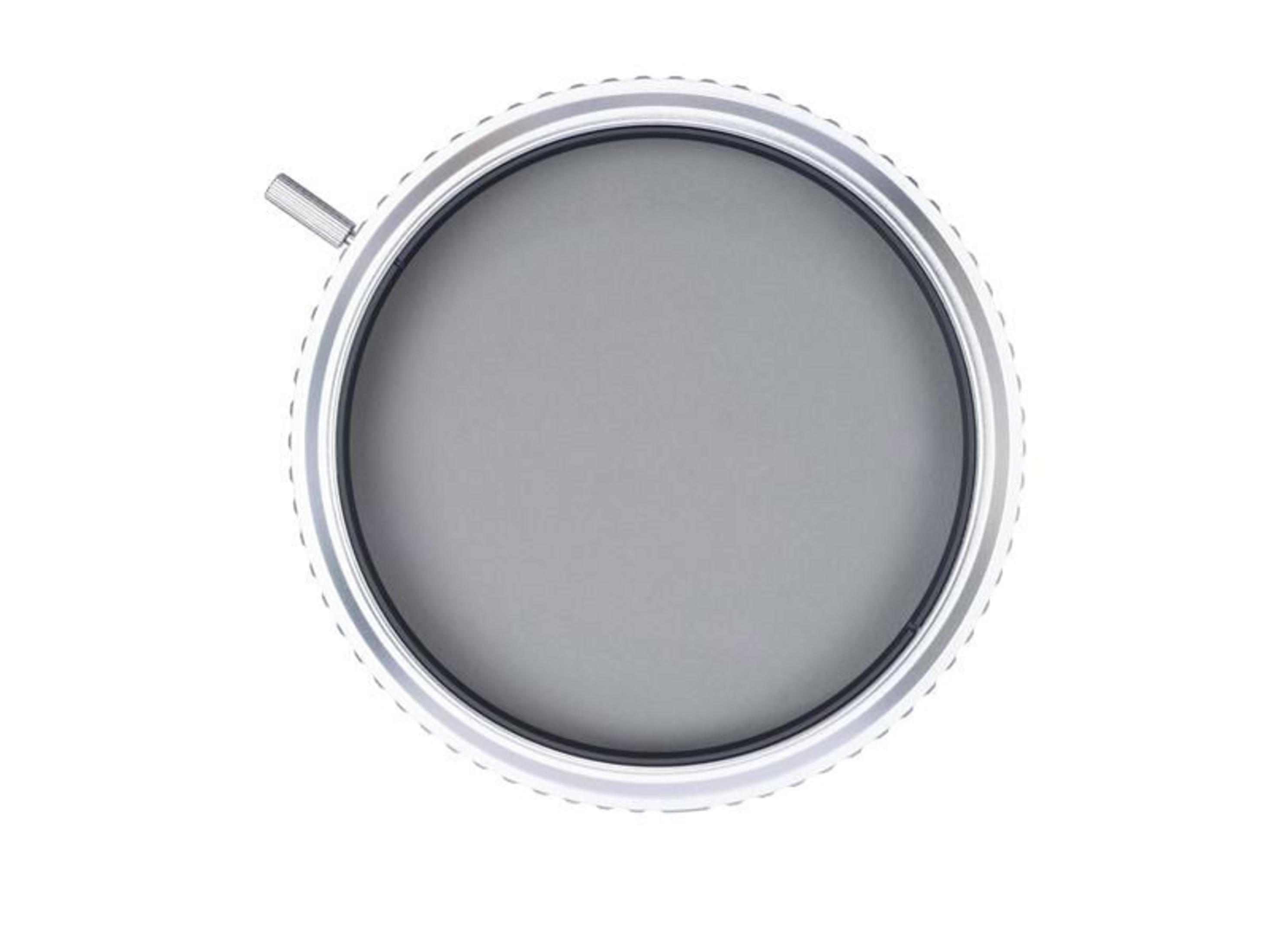 Grauer Kamerafilter mit silbernem Ring und Einstellknopf.