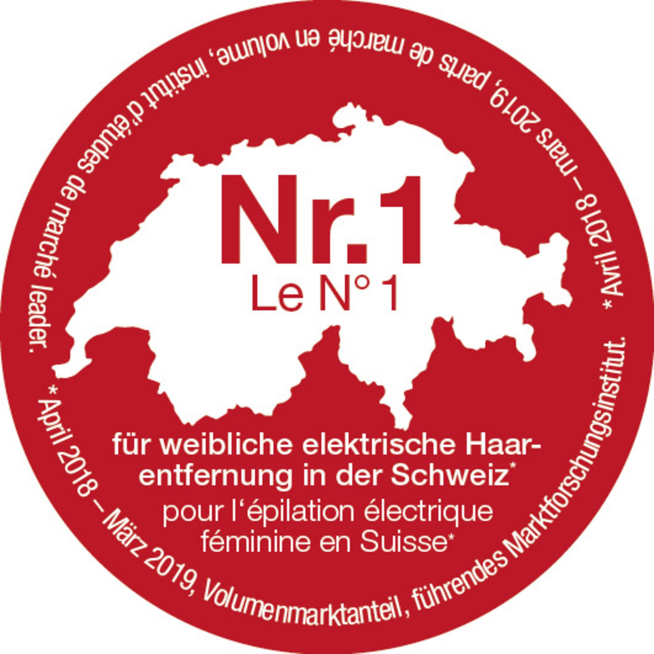 Czerwona pieczęć z białą mapą Szwajcarii, nr 1, wiodący instytut badań rynku.