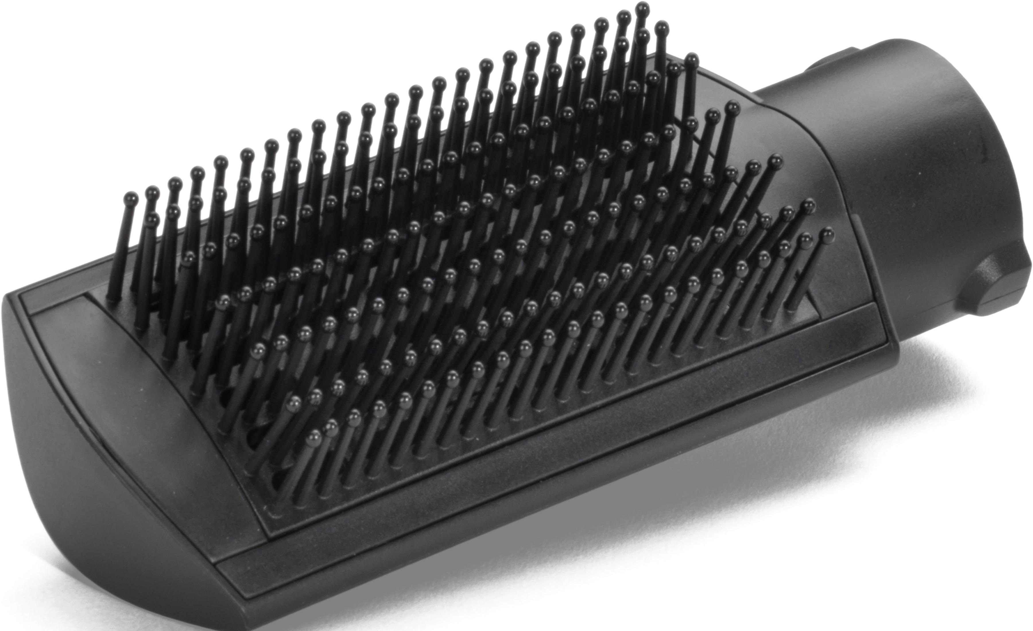 Un accessoire de peigne noir avec de nombreuses brosses repose sur fond blanc.