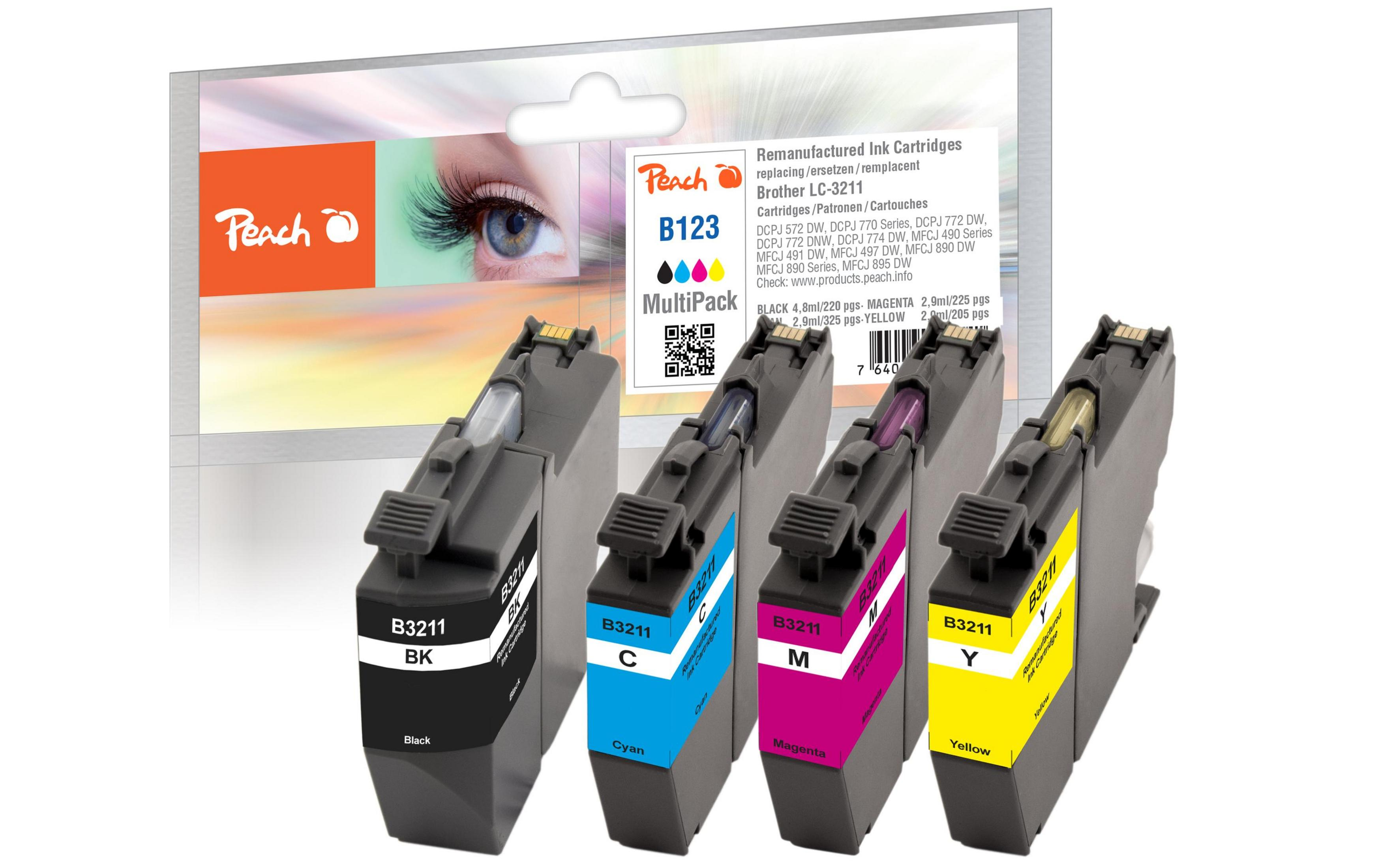 Multipack Peach avec quatre cartouches d'encre : noir, cyan, magenta, jaune.