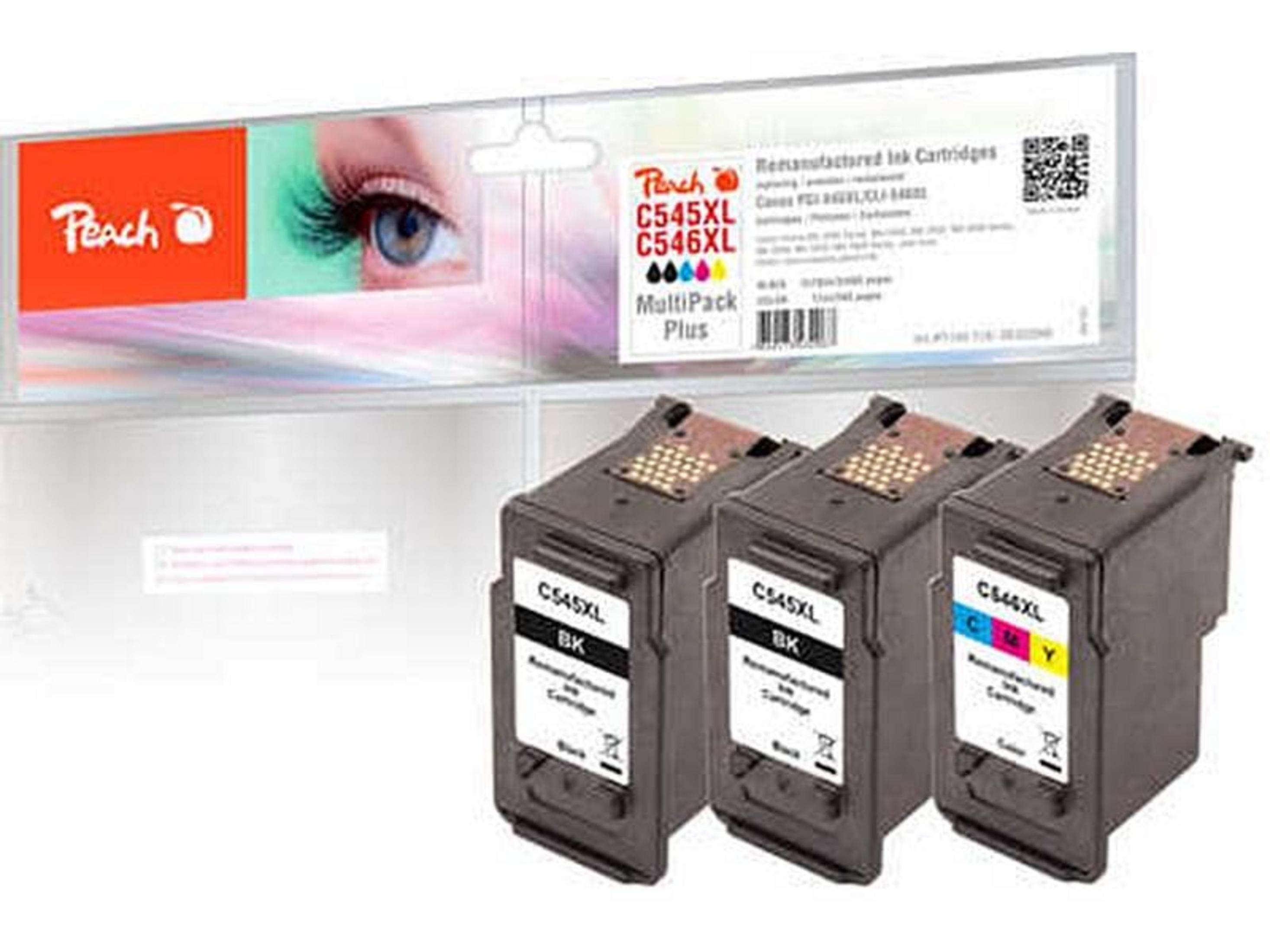 Tre cartucce d'inchiostro Peach: due nere e una cartuccia multipack CMY.