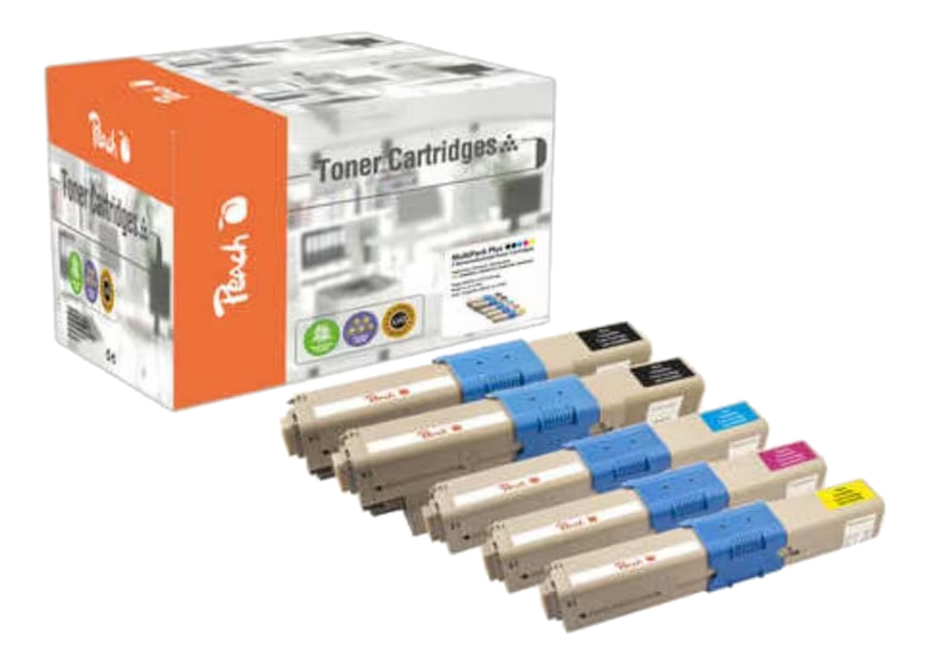 Pudełko tonerów Peach z czterema pojedynczymi tonerami obok.