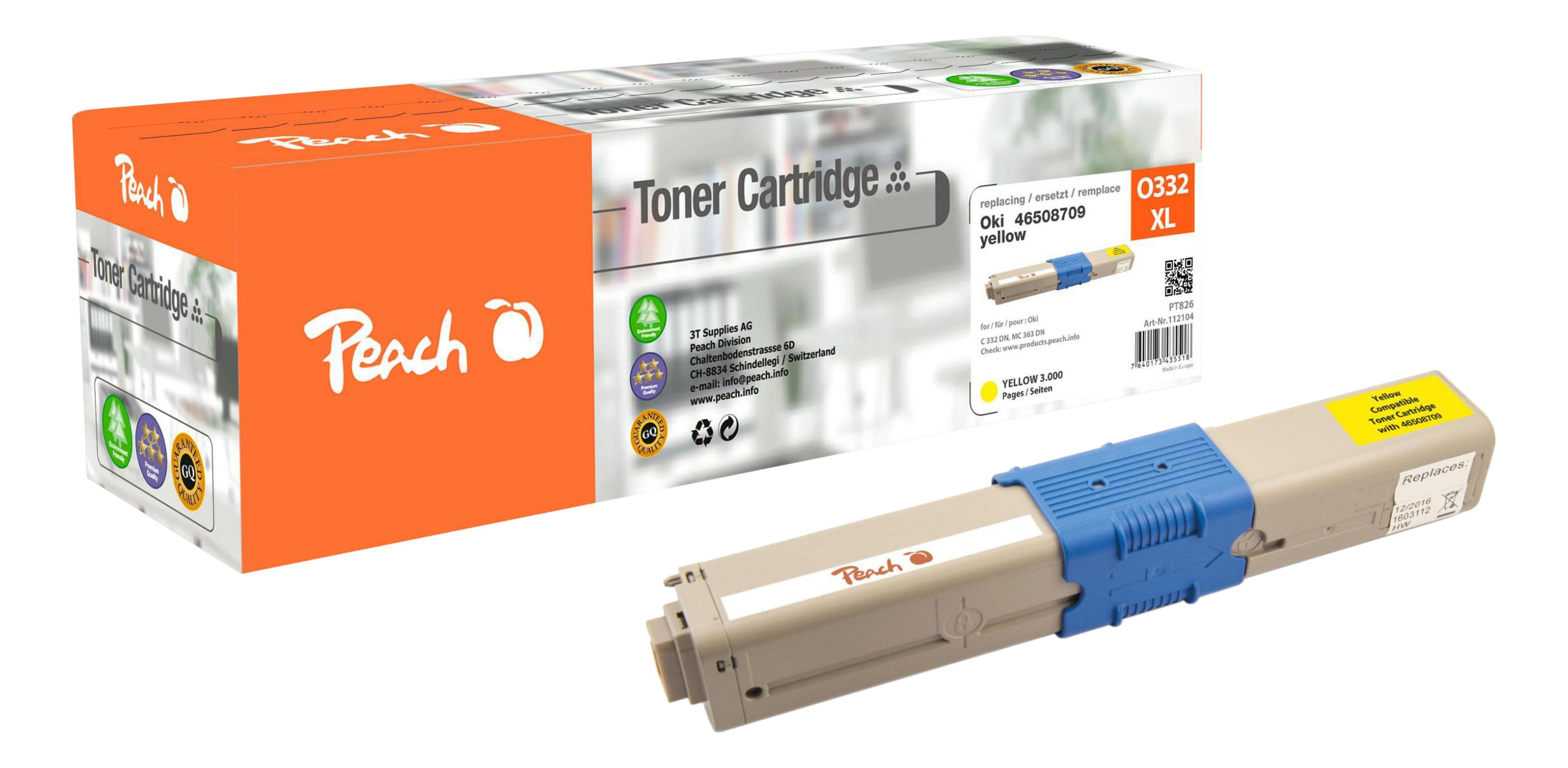 Toner Peach Oki 46508709 żółty XL z opakowaniem Peach.