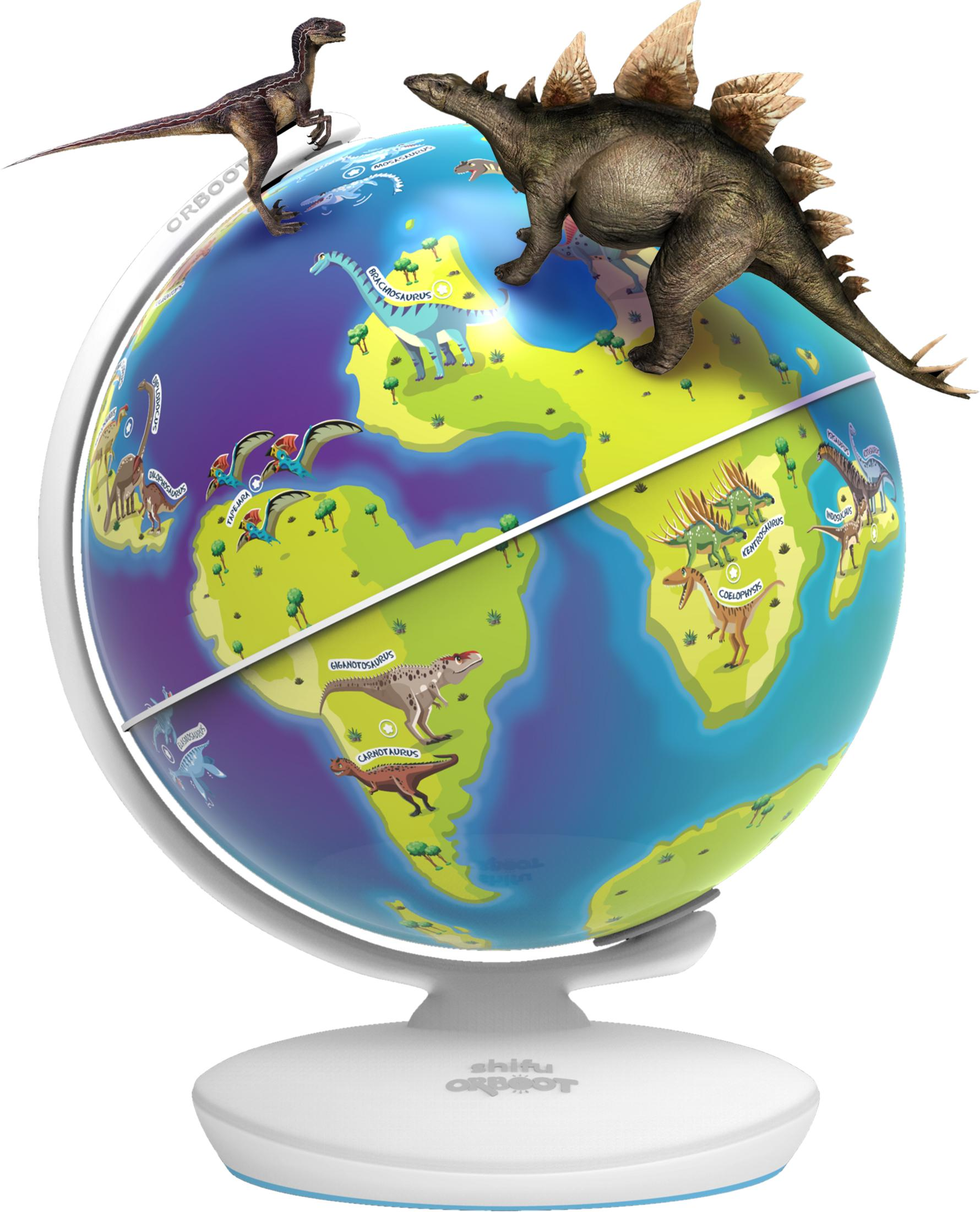 Un globo con dinosauri e creature preistoriche.