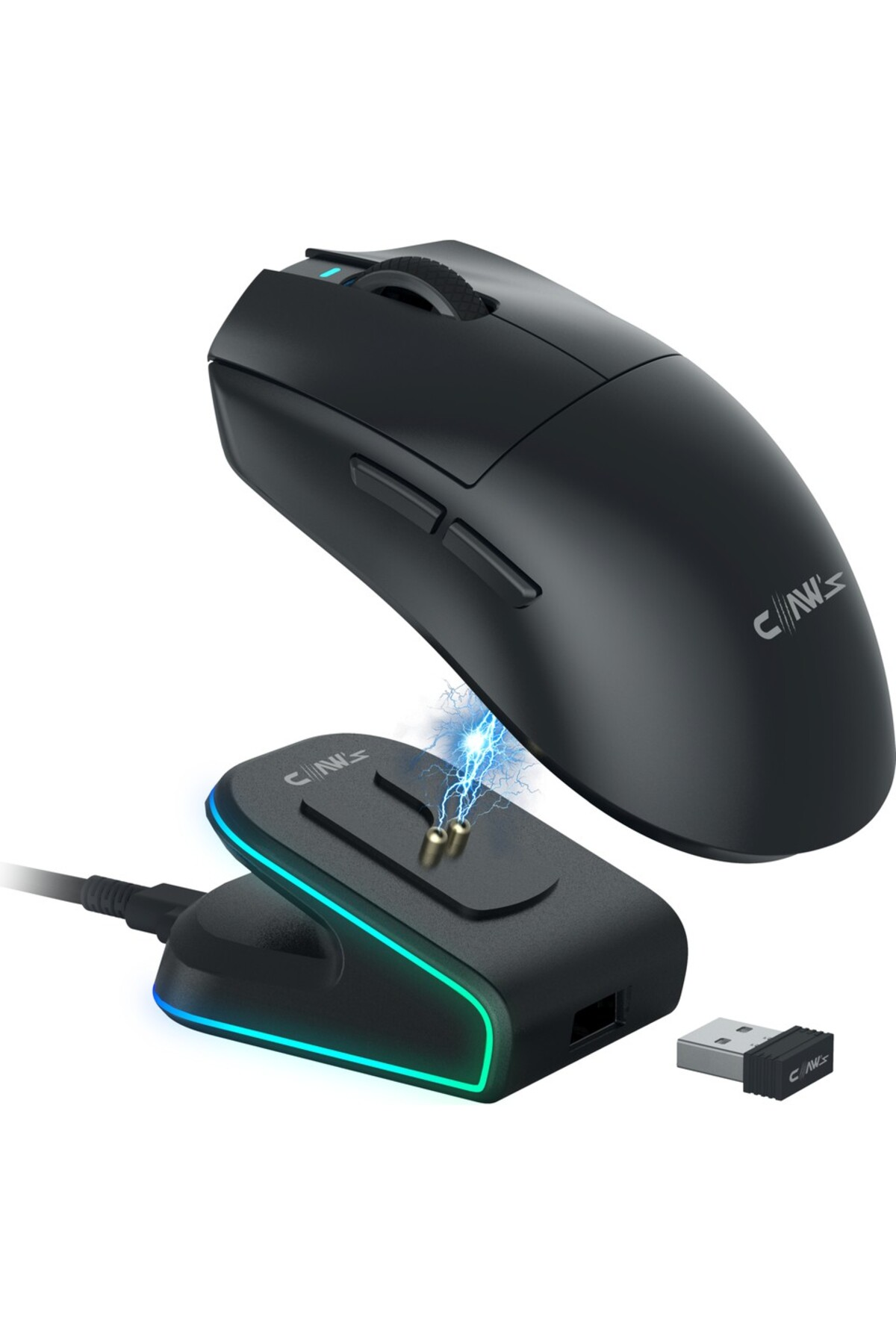 CLAW'S Zyra 24000 Dpi - Makro Yazılım - 45GR (2.4ghz + Bt + Type-C) Kablosuz Oyuncu Mouse Siyah