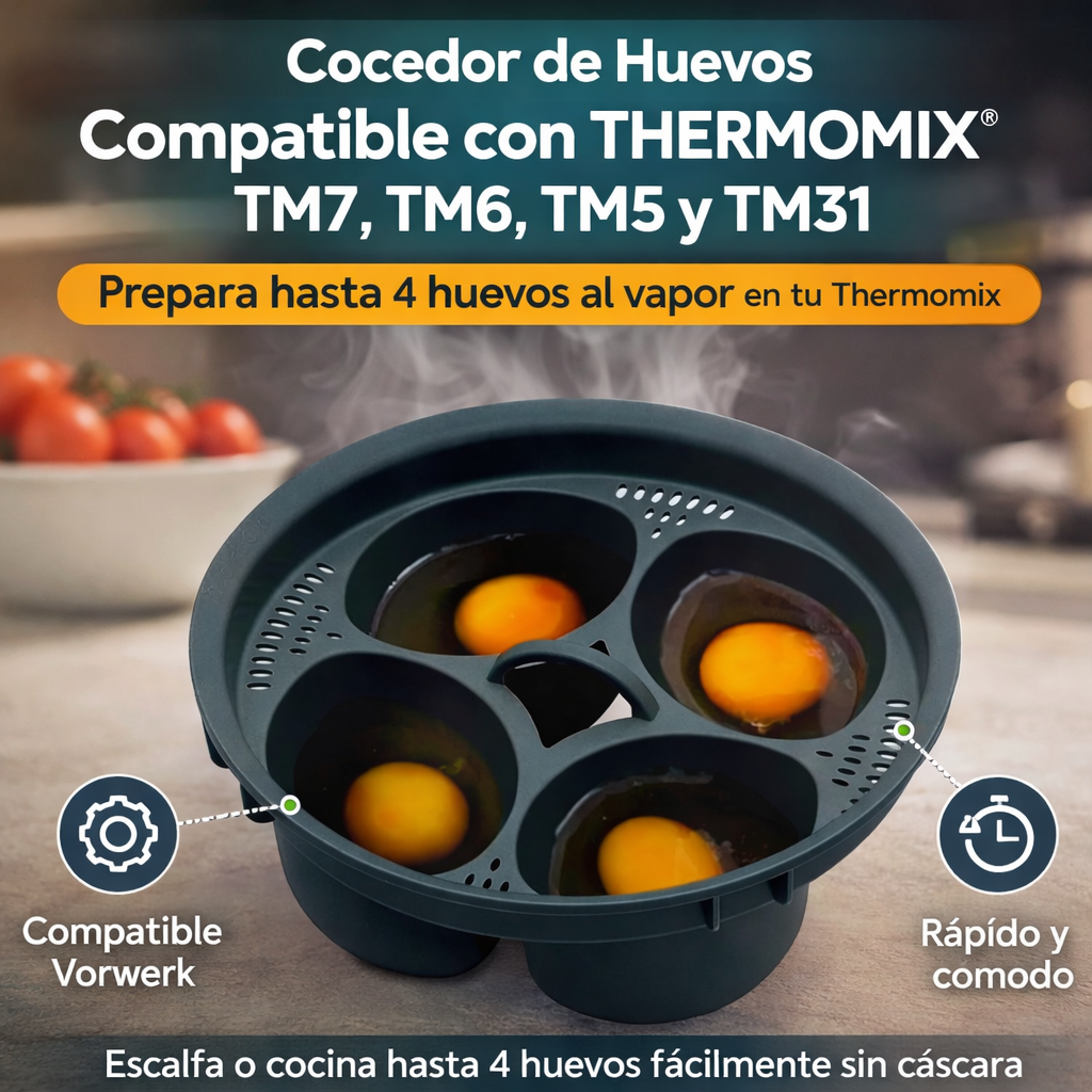 Cocedor de 4 huevos compatible con Thermomix, con huevos crudos.