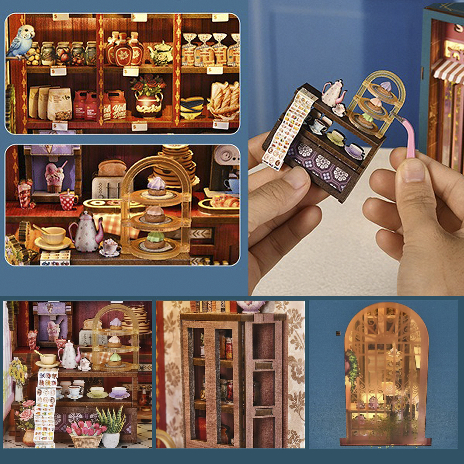 Scene in miniatura con mobili e accessori per casa delle bambole.
