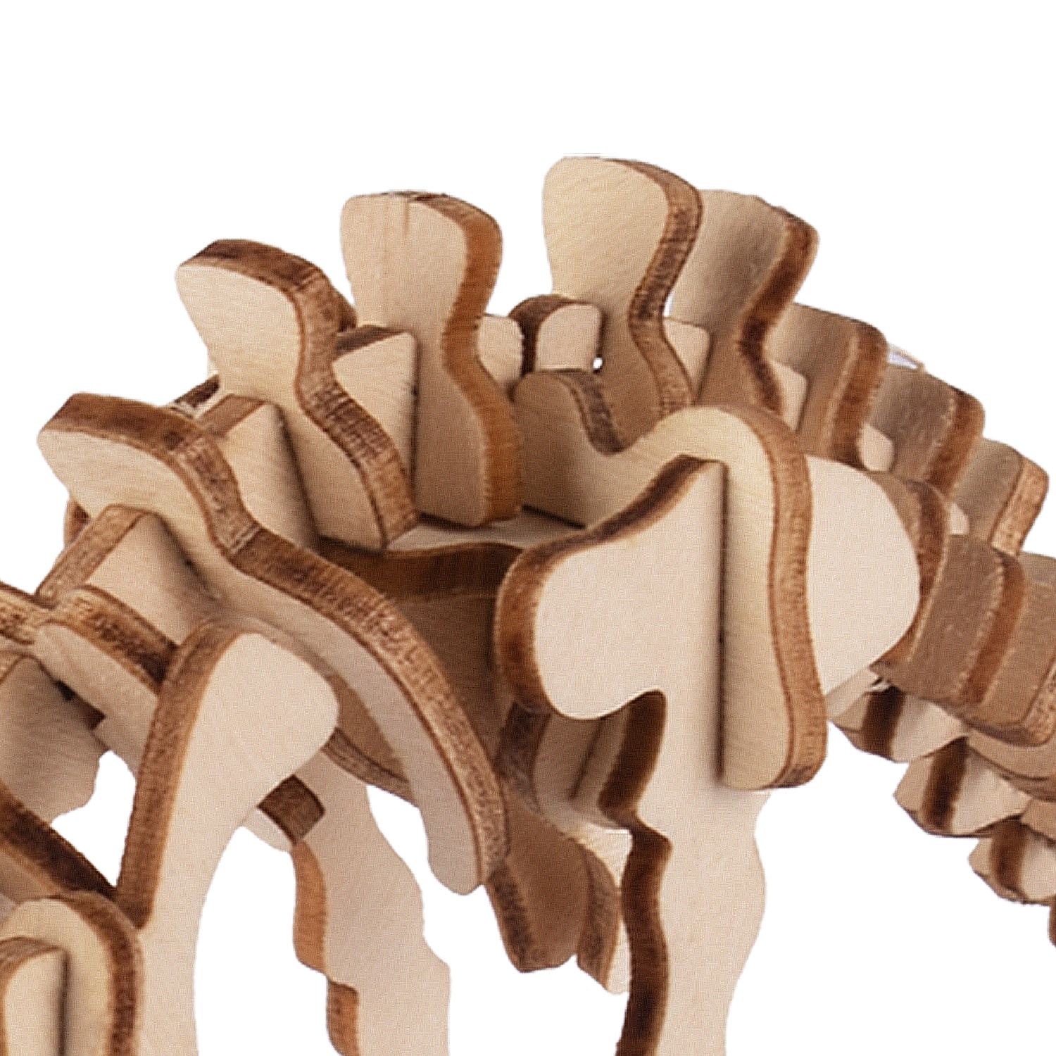 Pezzi di puzzle in legno che formano la spina dorsale di uno scheletro di dinosauro.