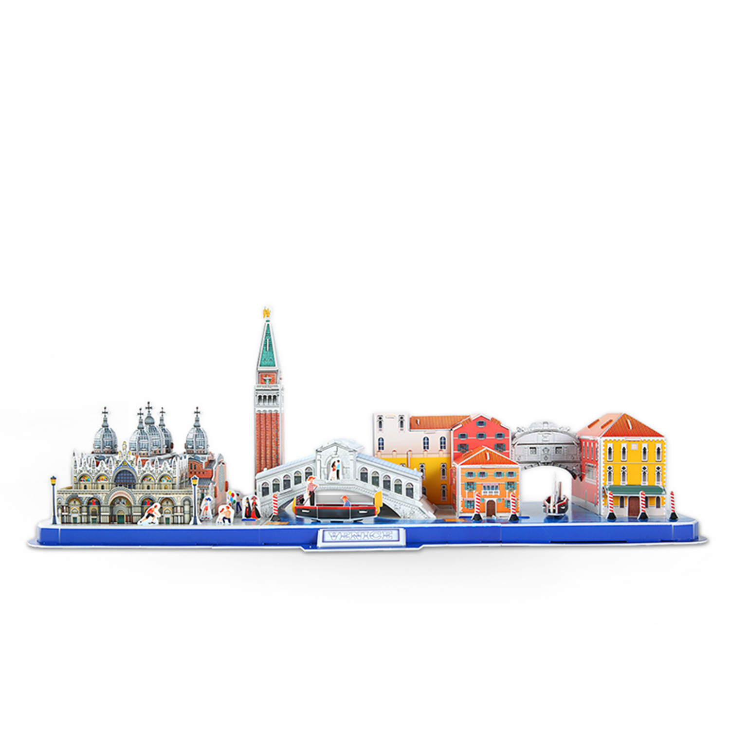 Modello di uno skyline cittadino con edifici, ponti e una torre.