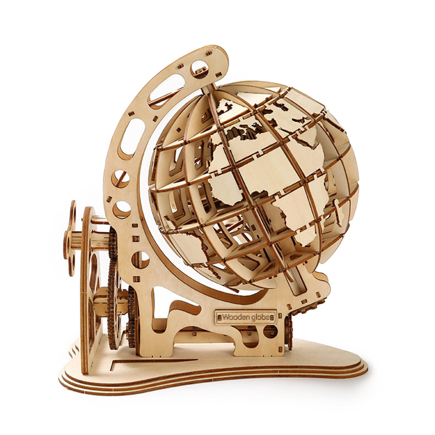 Un kit modello di globo terrestre in legno con ingranaggi.