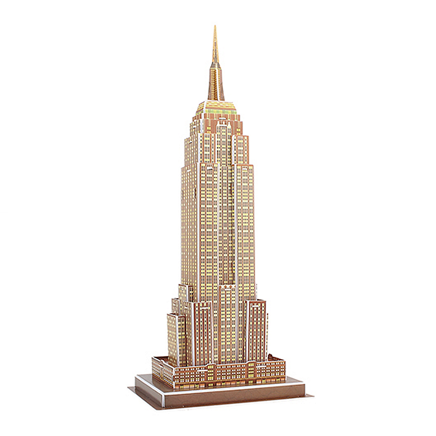 Un dettagliato modello in metallo dell'Empire State Building.