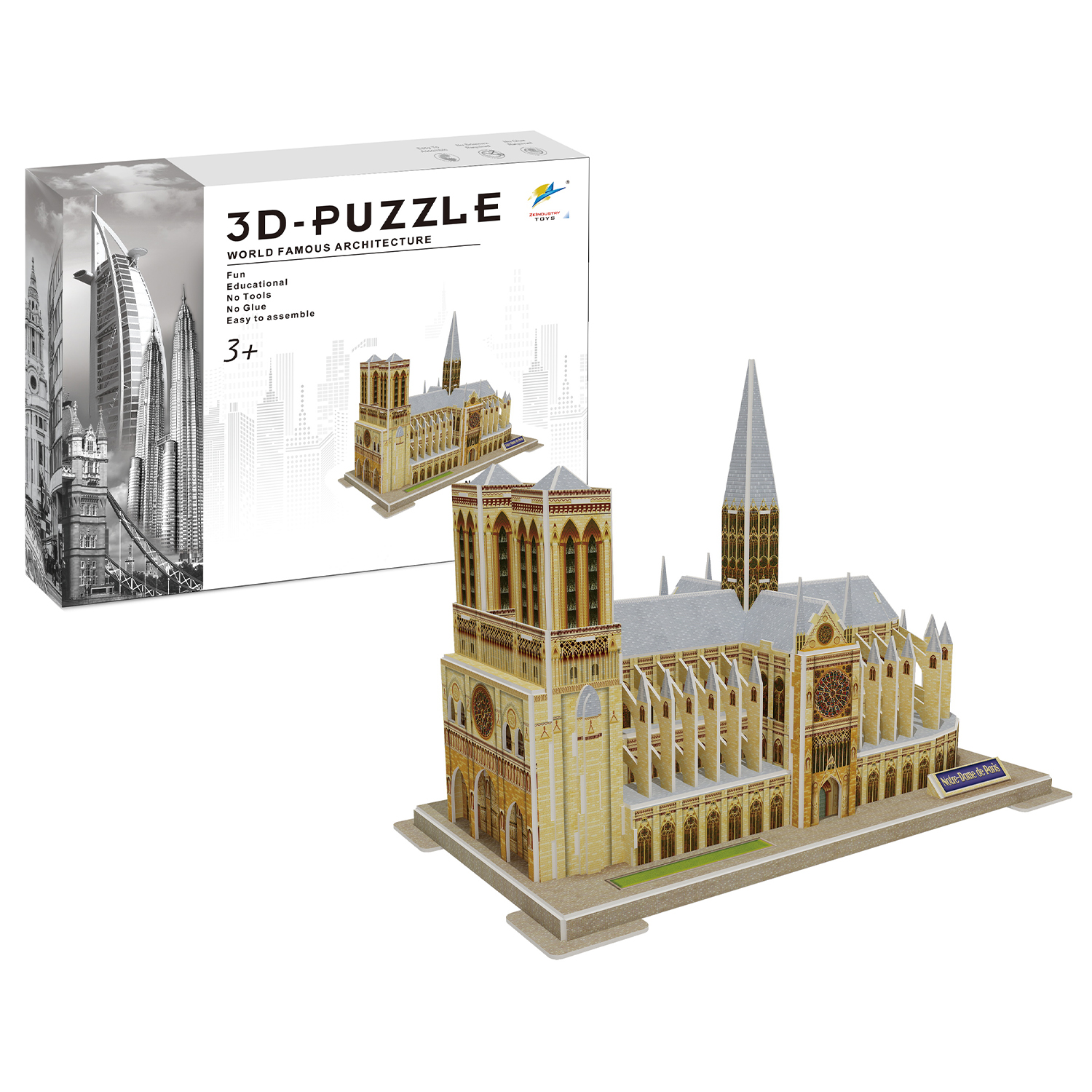 Puzzle 3D Notre Dame de Paris. Incluye caja y modelo del edificio terminado.