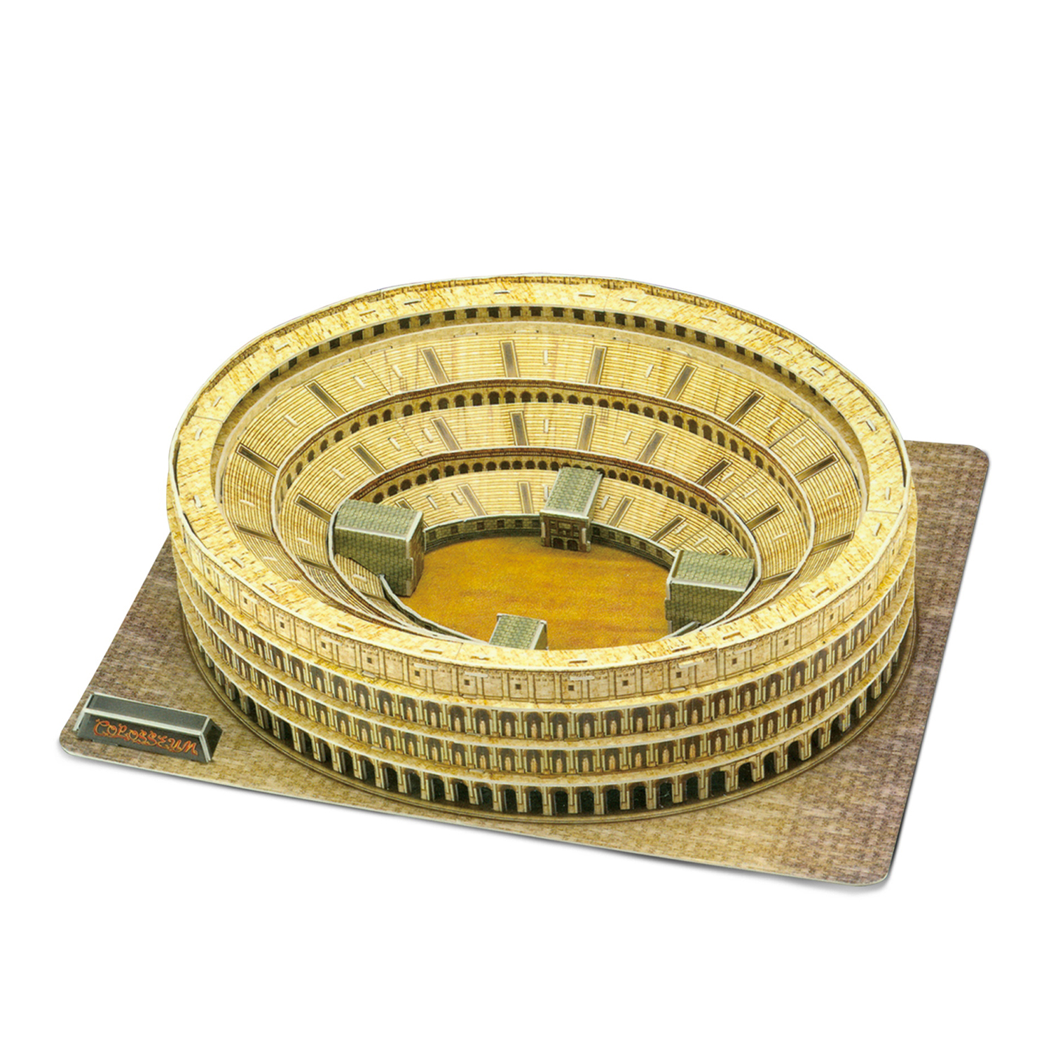Modello del Colosseo con gradinate e arena, su una base.