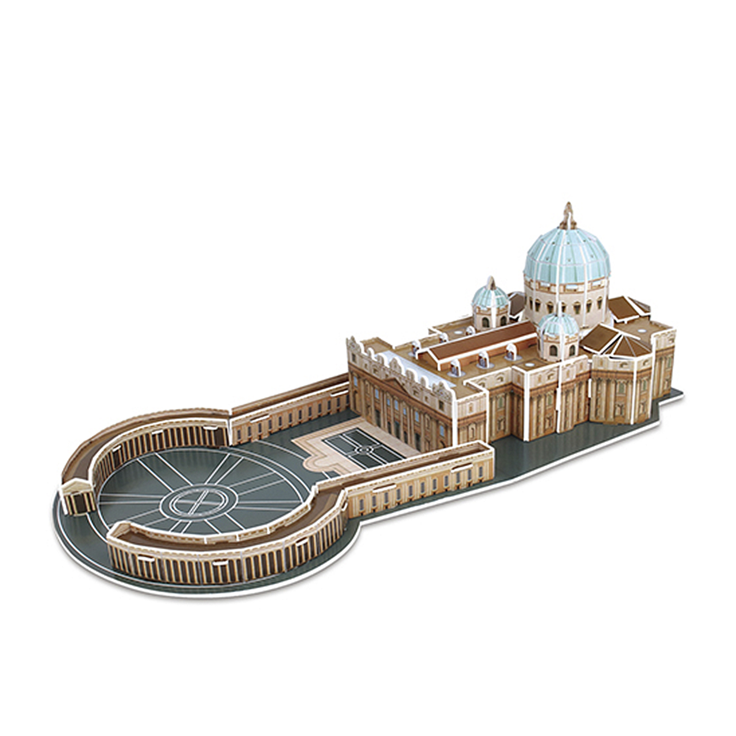 Modello 3D di Piazza San Pietro e Basilica con cupole blu.
