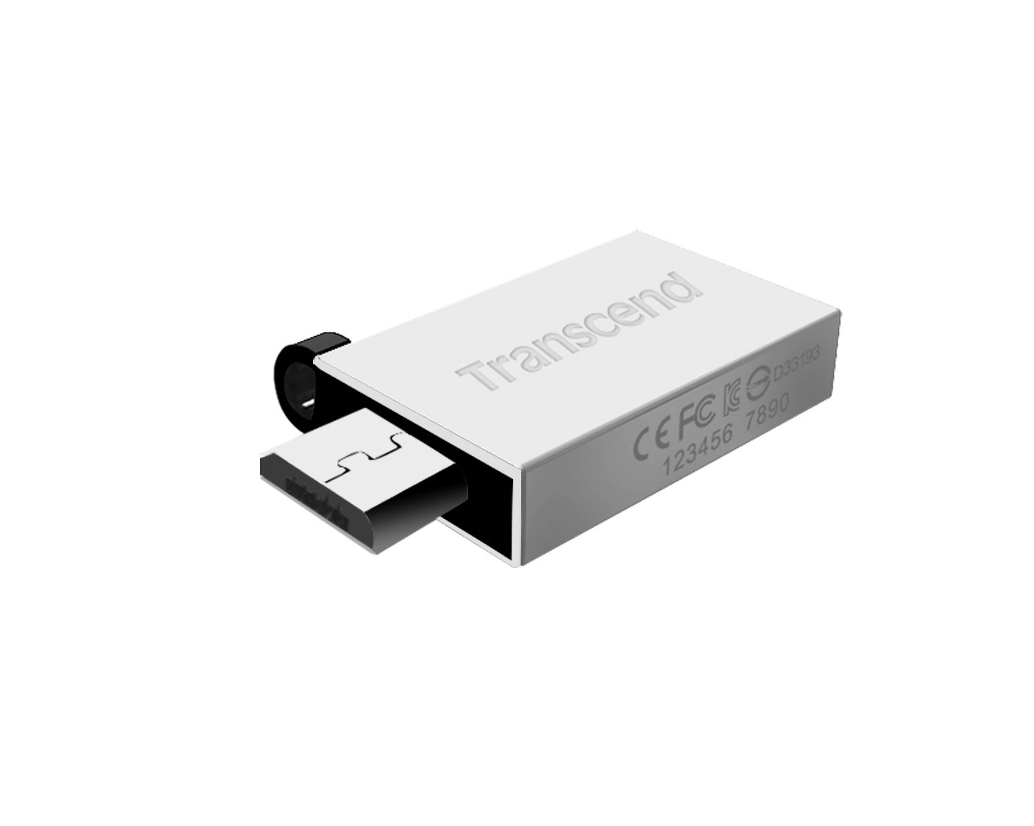 Ein kleiner, weißer USB-Stick mit einem silbernen Stecker und schwarzem Ring.