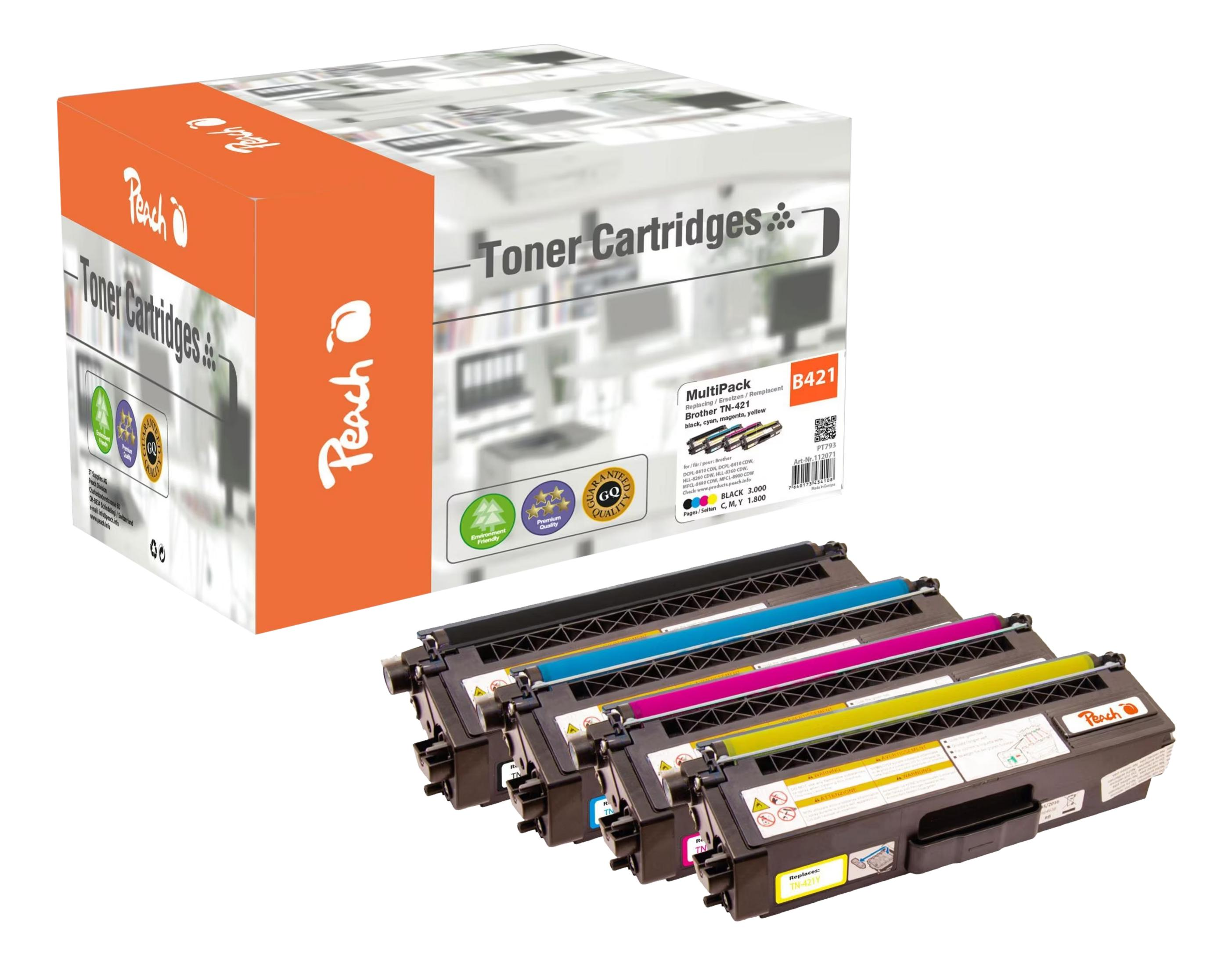 Multipack toner Peach per Brother TN-421 in nero, ciano, magenta, giallo.