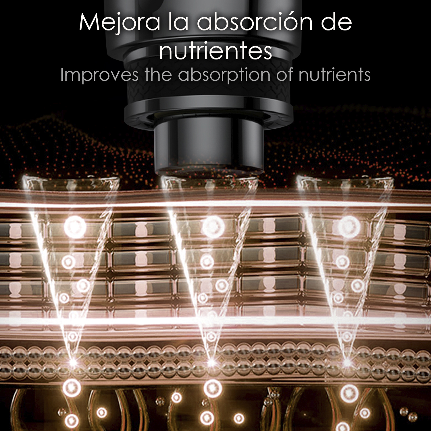 Una cabeza negra se superpone a una estructura celular estilizada con partículas brillantes.