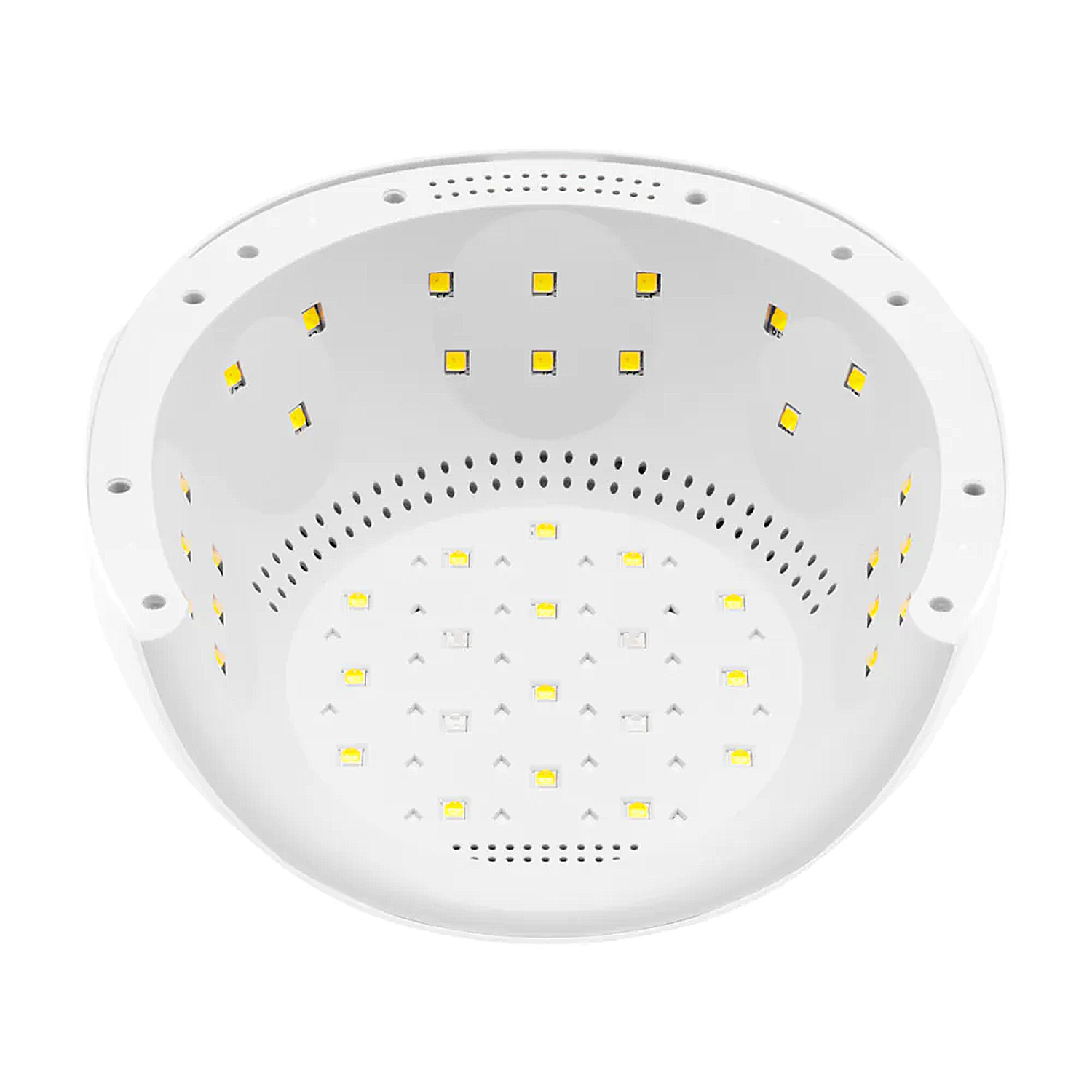 Lampada UV per unghie bianca con molte piccole luci e fori di ventilazione.