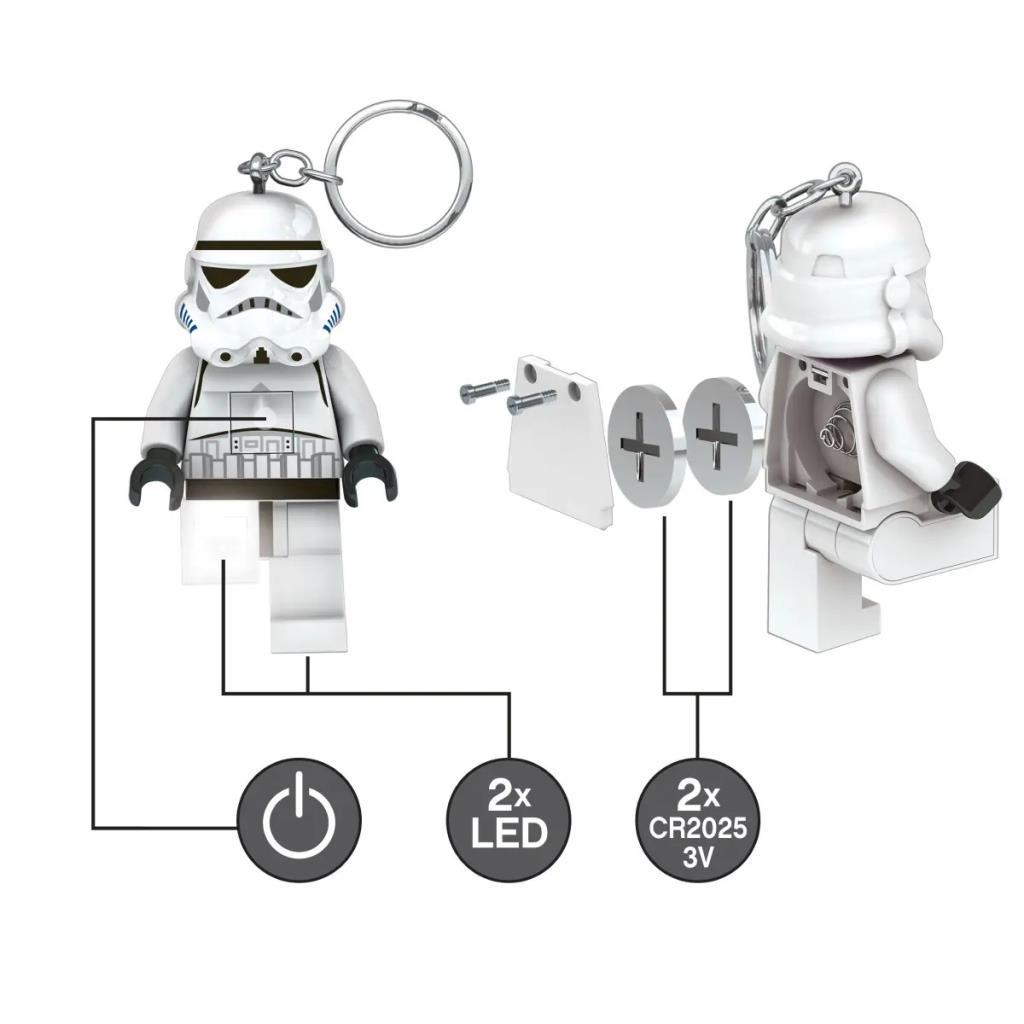 Açılabilir pil bölmeli ve LED'li Lego Fırtına Askeri anahtarlığı.