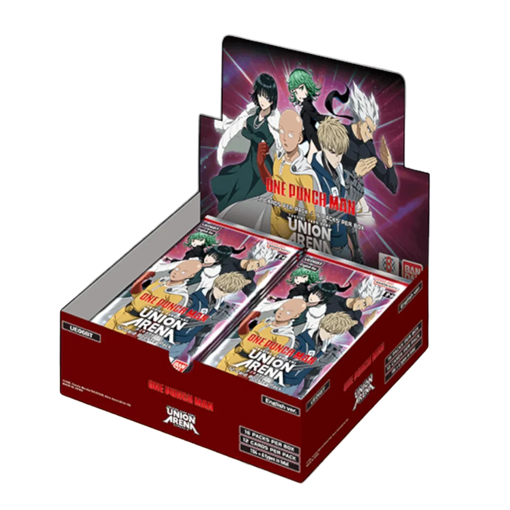 One Punch Man Sammelkartenspiel-Box mit Charakteren aus der Serie.