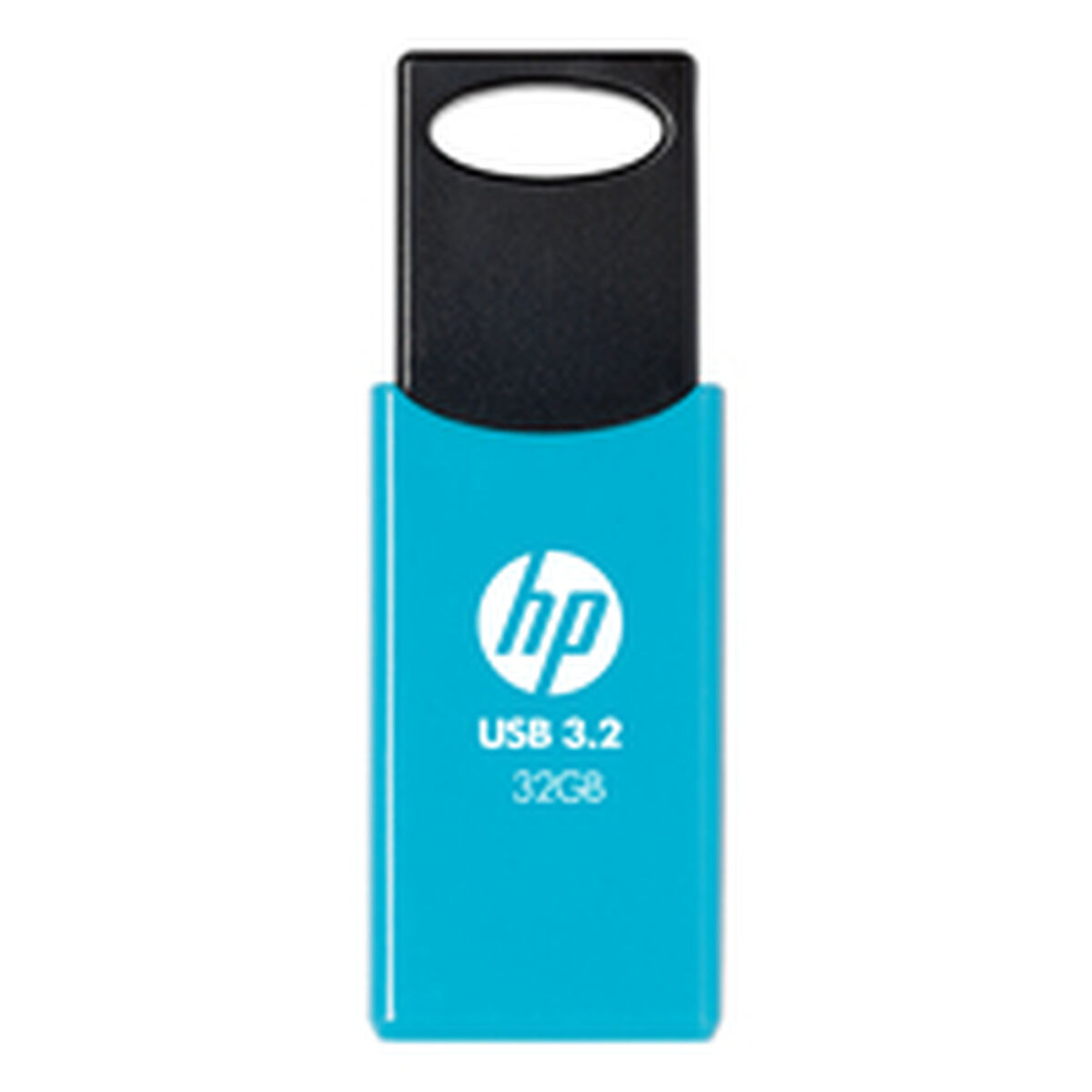 Blauer HP USB 3.2 32GB Stick mit schwarzem Anschluss und Öse.