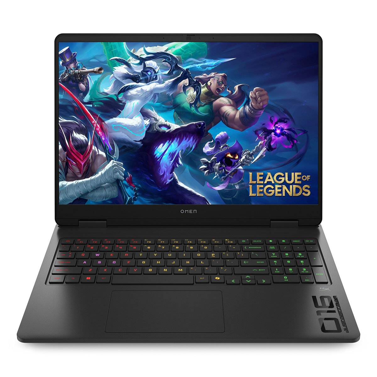 Ekranında League of Legends logosu olan siyah bir dizüstü bilgisayar.