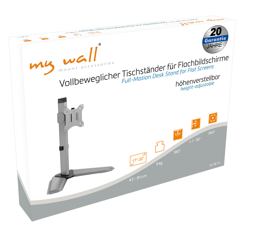 Verpackung eines höhenverstellbaren Tischständers für Flachbildschirme.