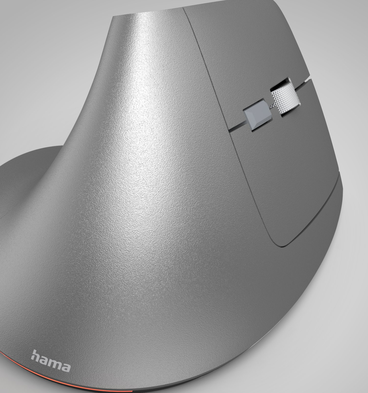 Szara mysz ergonomiczna z teksturowanym kółkiem i logo Hama.