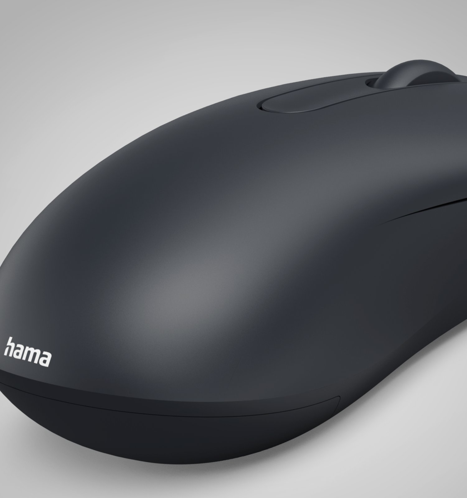 Czarna bezprzewodowa mysz komputerowa z logo Hama na jasnym tle.