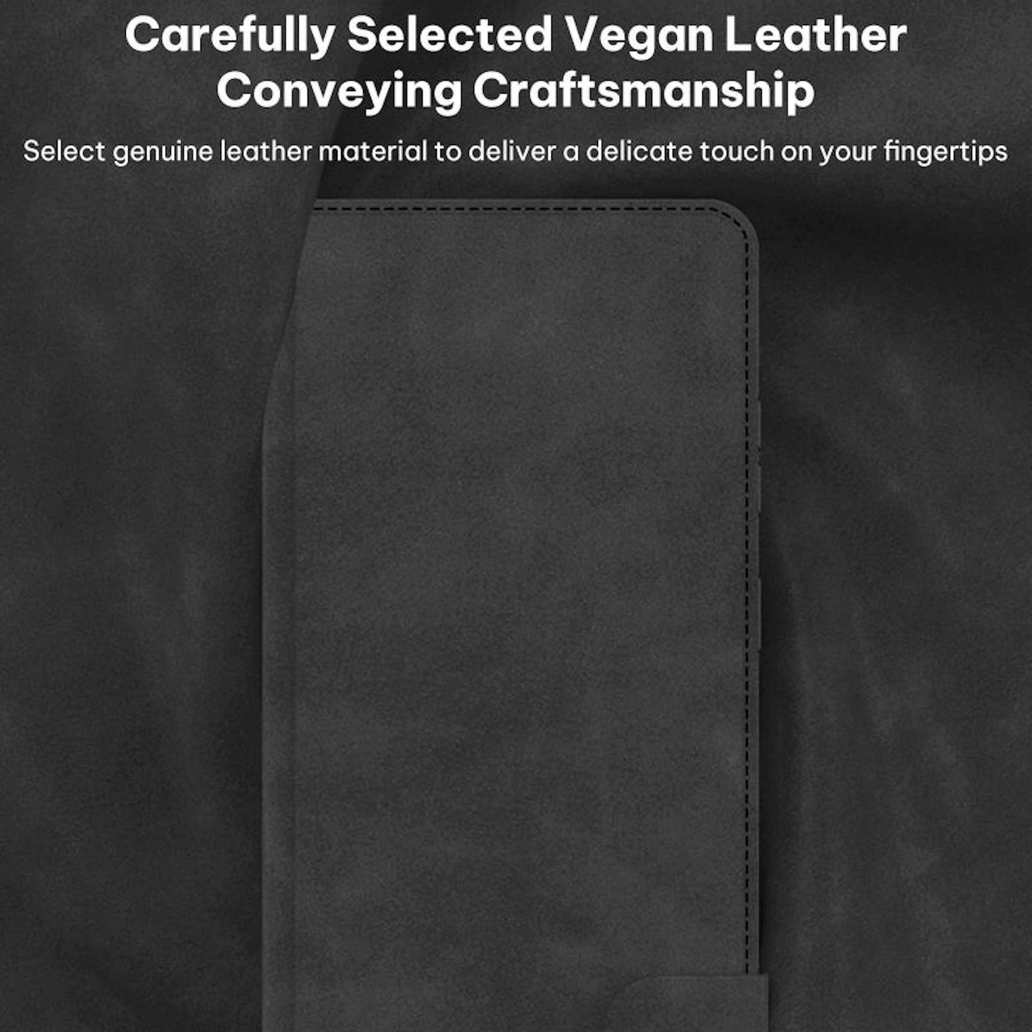 Dunkelgraues veganes Leder mit Nähten. Handwerkskunst.