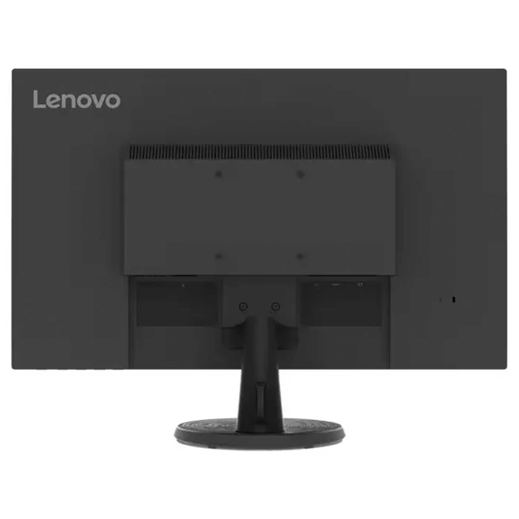 Havalandırma delikli siyah Lenovo monitörün arka görünümü.