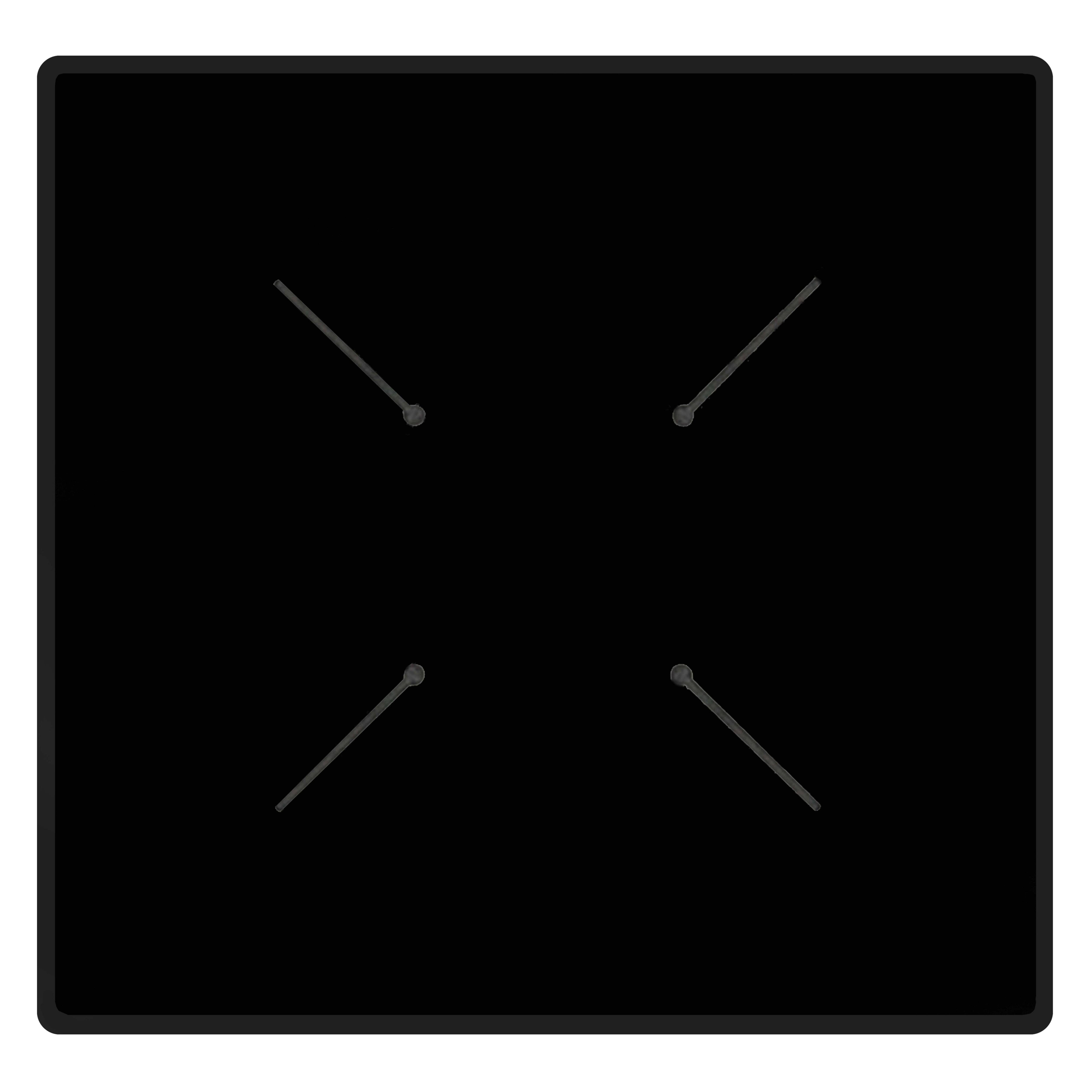 Schwarzes Quadrat mit vier dünnen Linien, die nach außen zeigen.