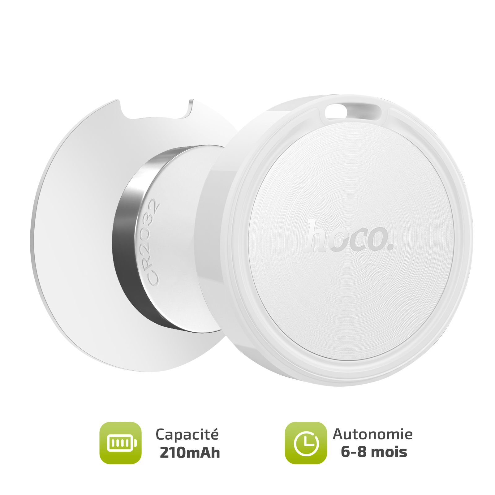 Weiße runde Hoco-Marke mit CR2032-Batterie. Kapazität 210mAh.