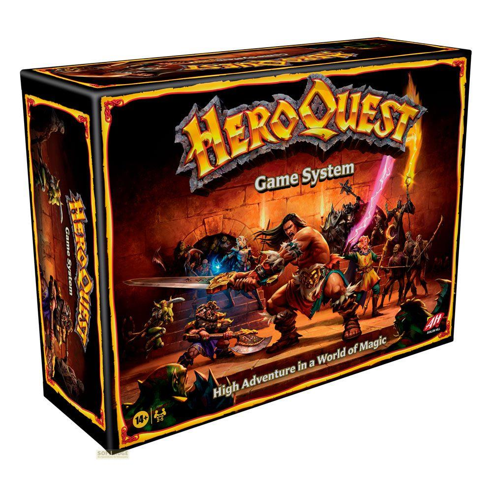 Hero Quest bordspel doosafbeelding toont krijgers die monsters bevechten in een kerker.