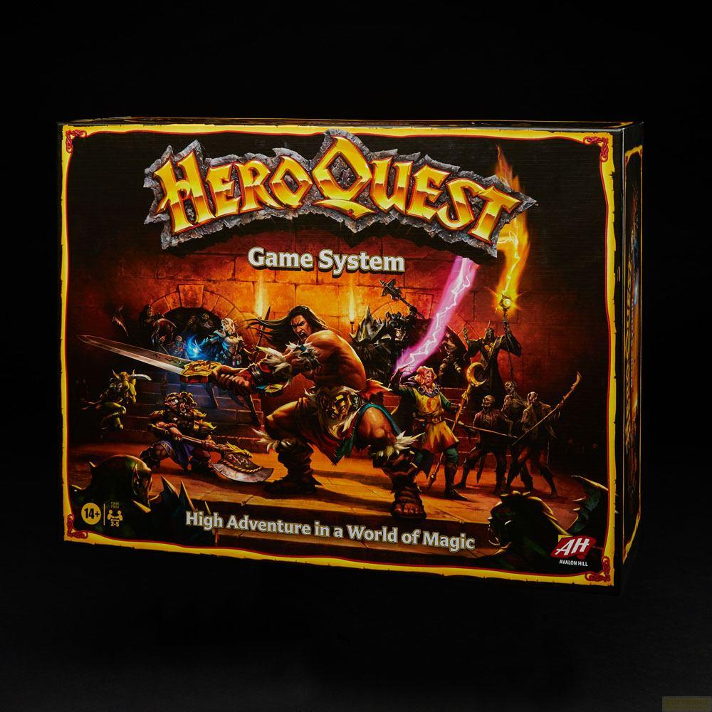 HeroQuest speldoos met fantasyfiguren in gevecht voor kasteelmuur.