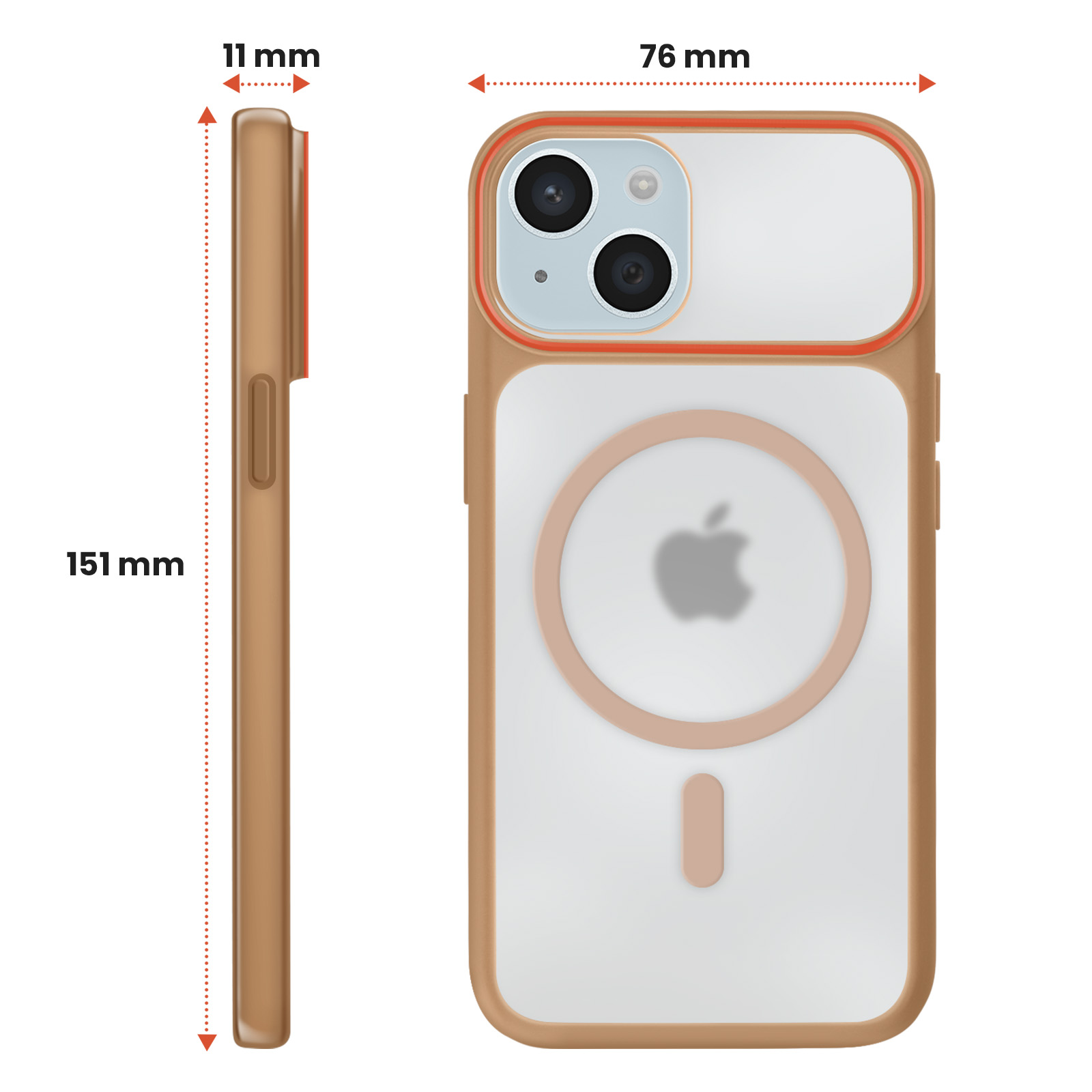 Une coque de téléphone de 151 mm, 76 mm et 11 mm.