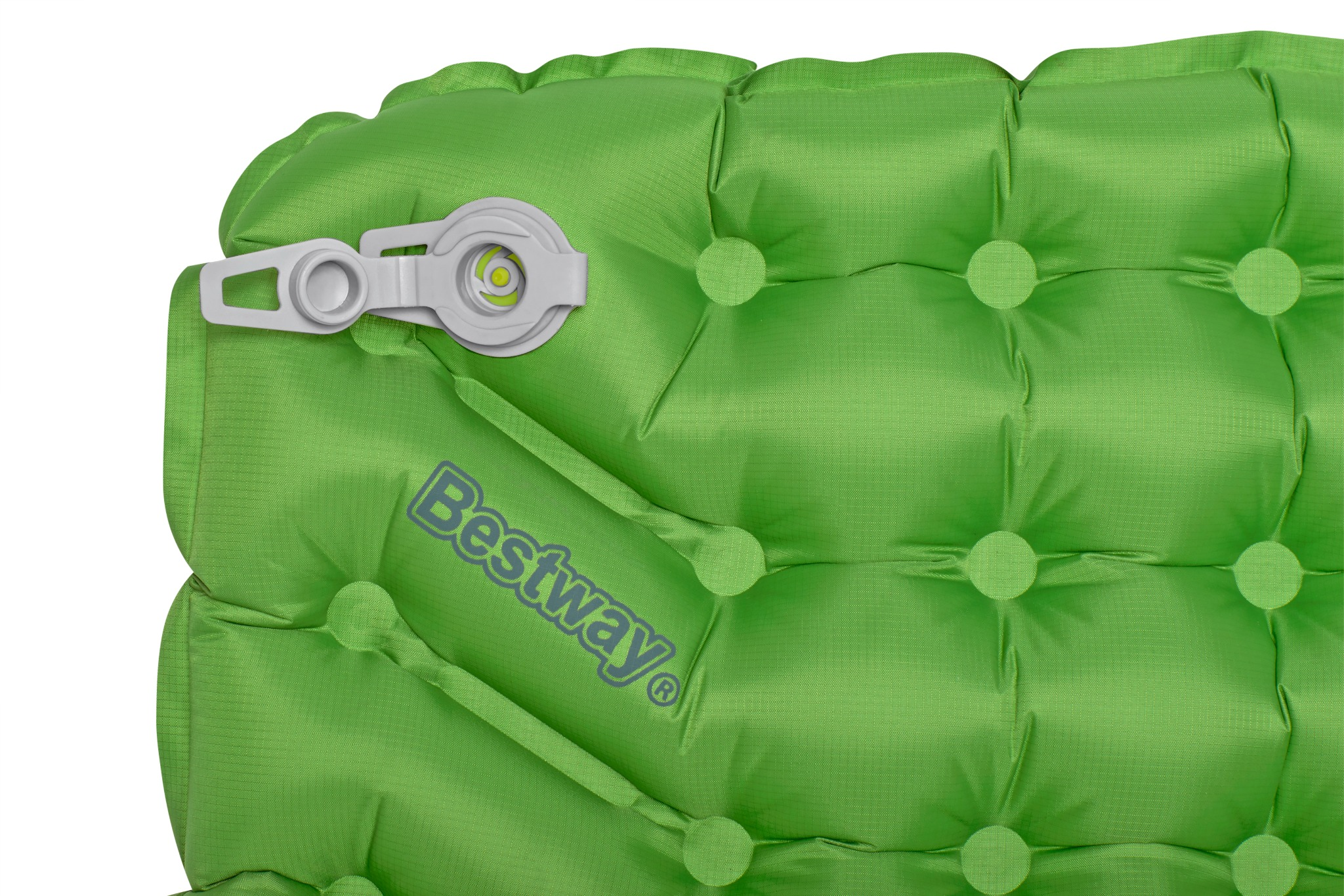 Grüne aufblasbare Matte mit Bestway-Logo und Ventil.