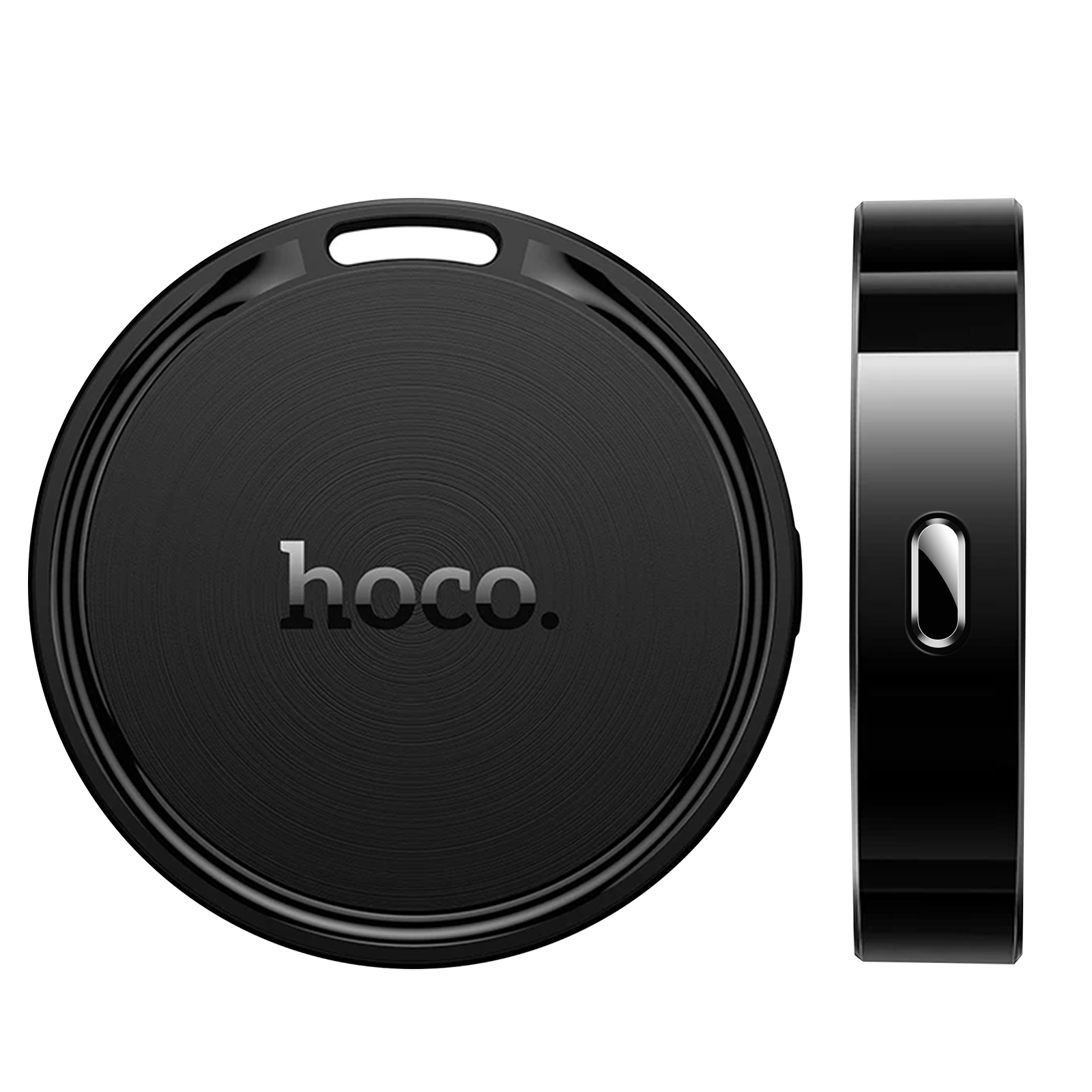 Tracker rotondo nero Hoco con vista laterale.