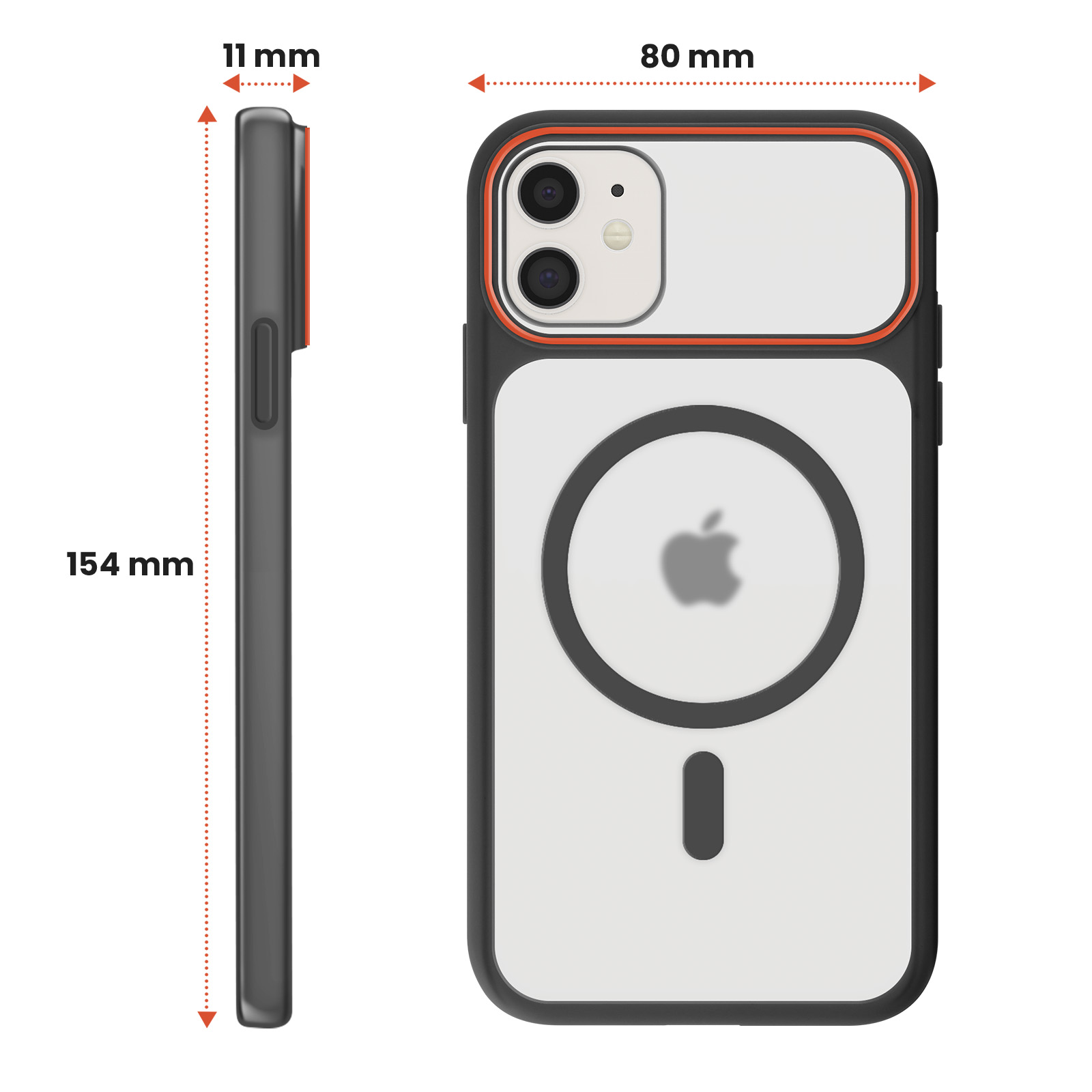 Custodia nera per iPhone con anello magnetico. Dimensioni: 154x80x11mm.