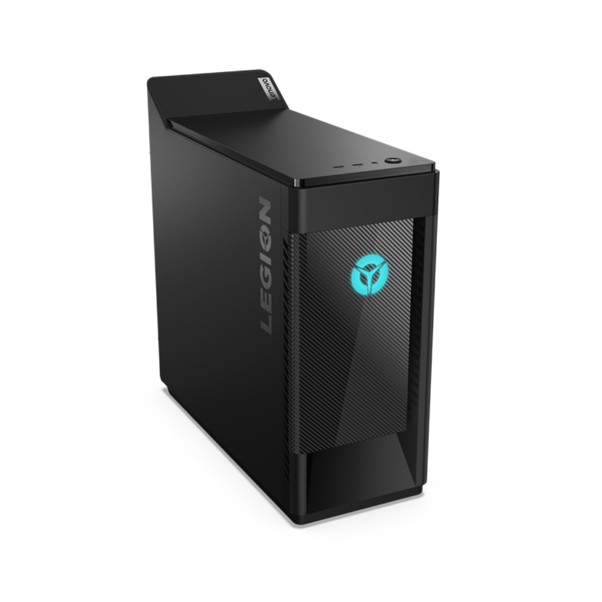 Un PC gaming Lenovo Legion negro con logo azul.