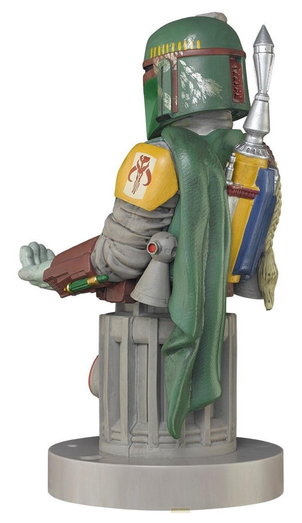 Busto di Boba Fett con armatura verde, spallaccio giallo e lanciarazzi.
