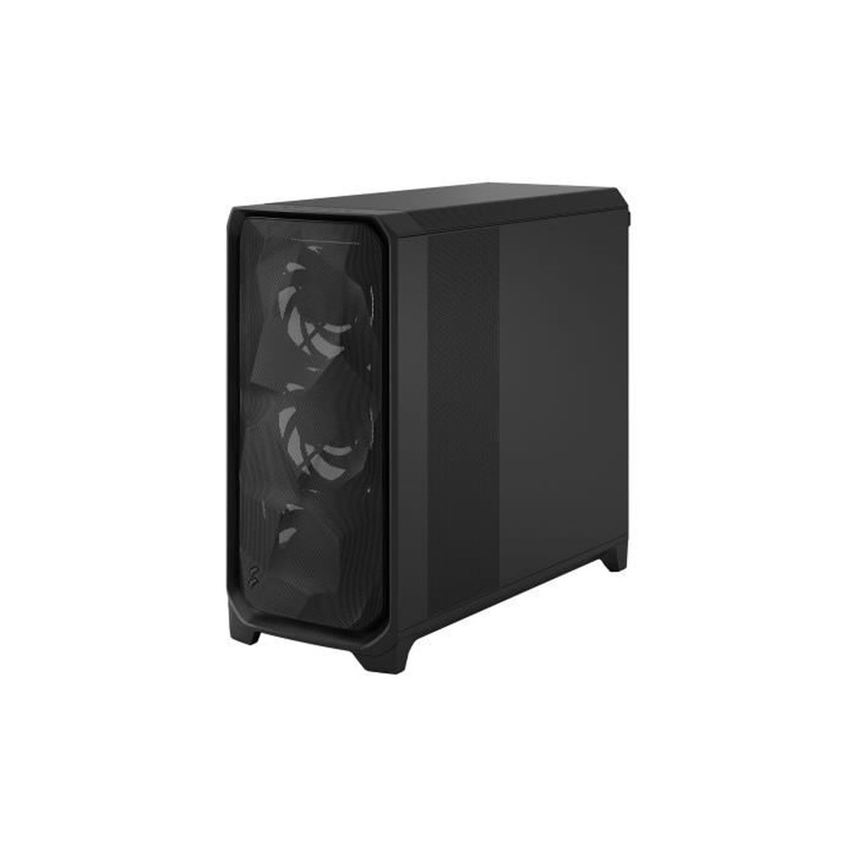 Case PC nero con ventole e frontale in mesh.