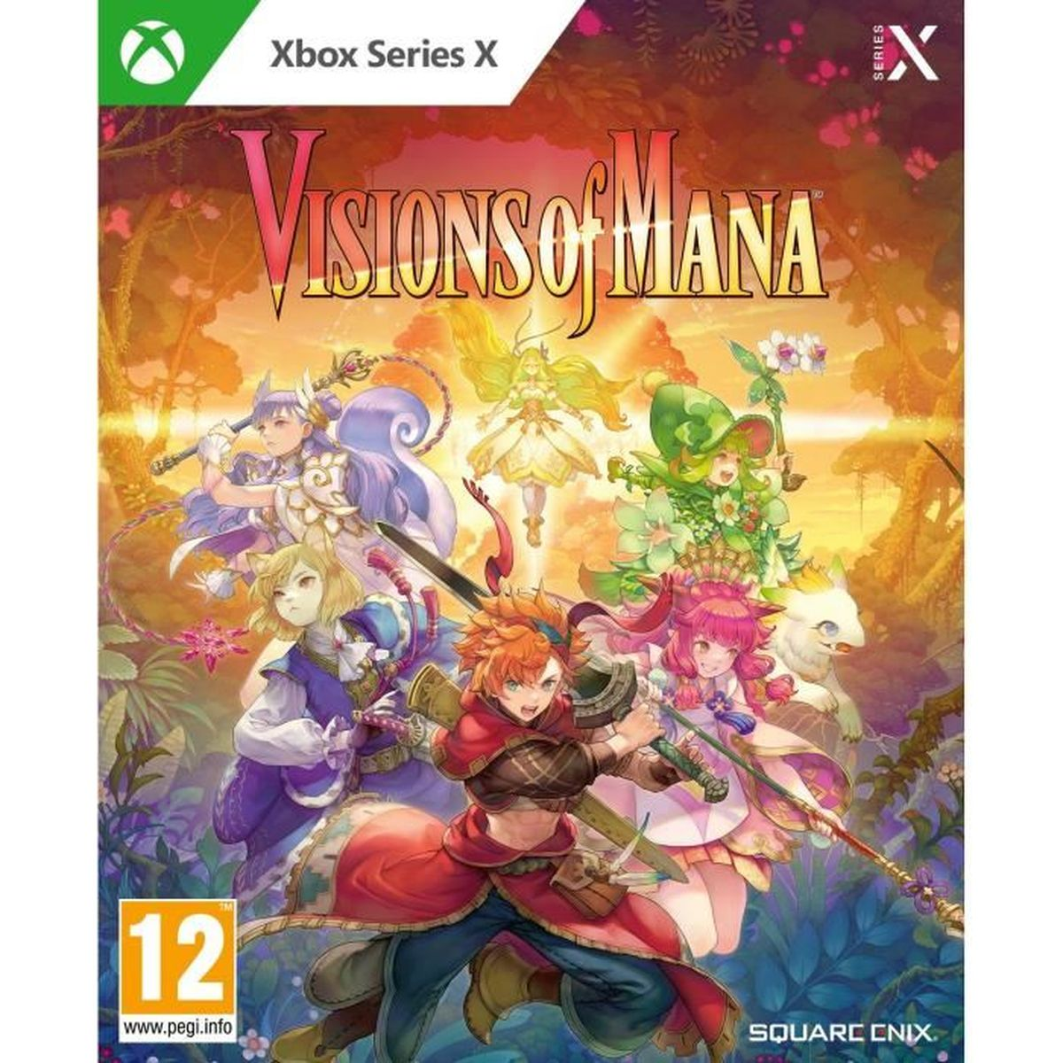Visions of Mana: Charaktere in Fantasy-Umgebung, Xbox Series X-Cover.