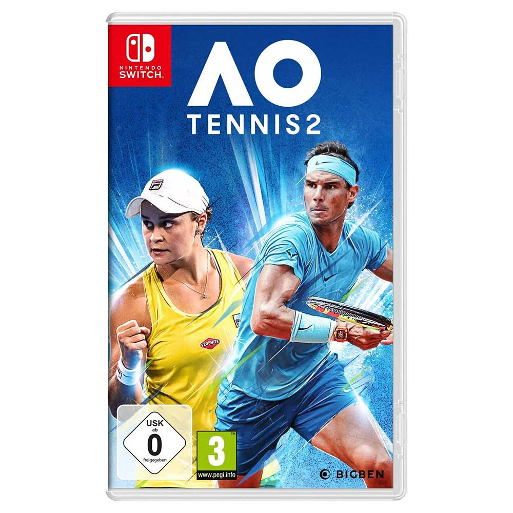 Cover von AO Tennis 2 für Nintendo Switch mit Ash Barty und Rafael Nadal.