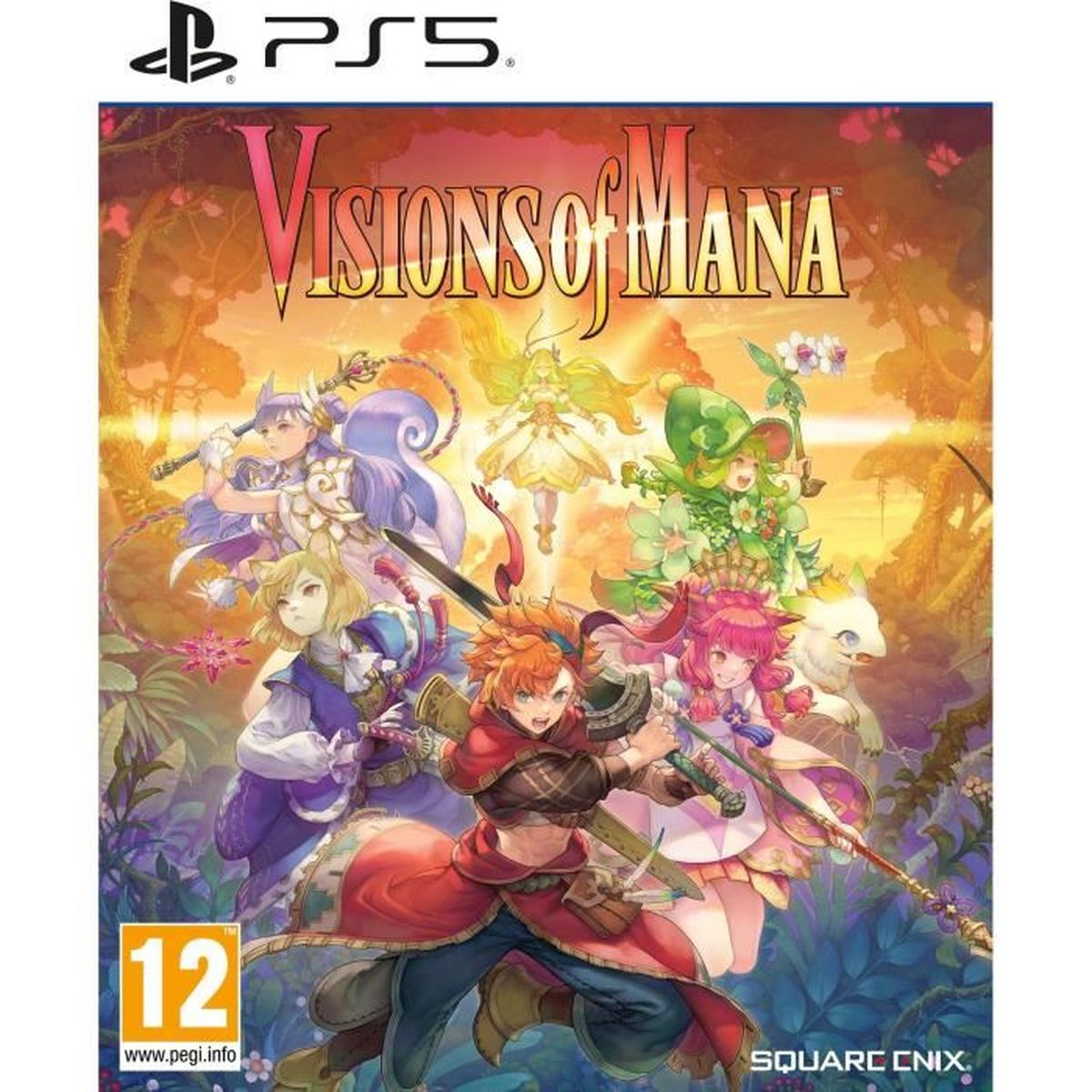 La copertina presenta i personaggi del gioco Visions of Mana con un logo PS5.