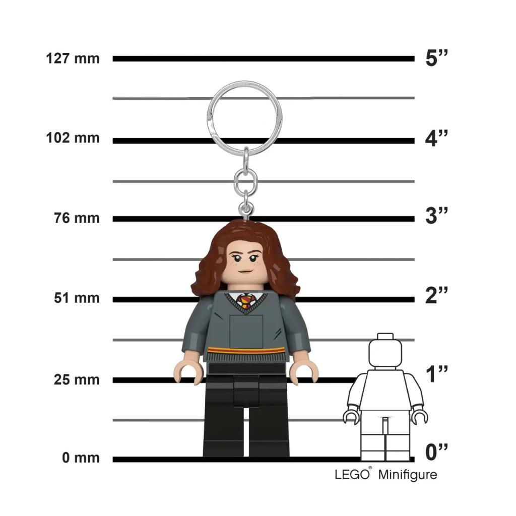 LEGO Hermione Granger anahtarlık boyut ölçeği yanında.