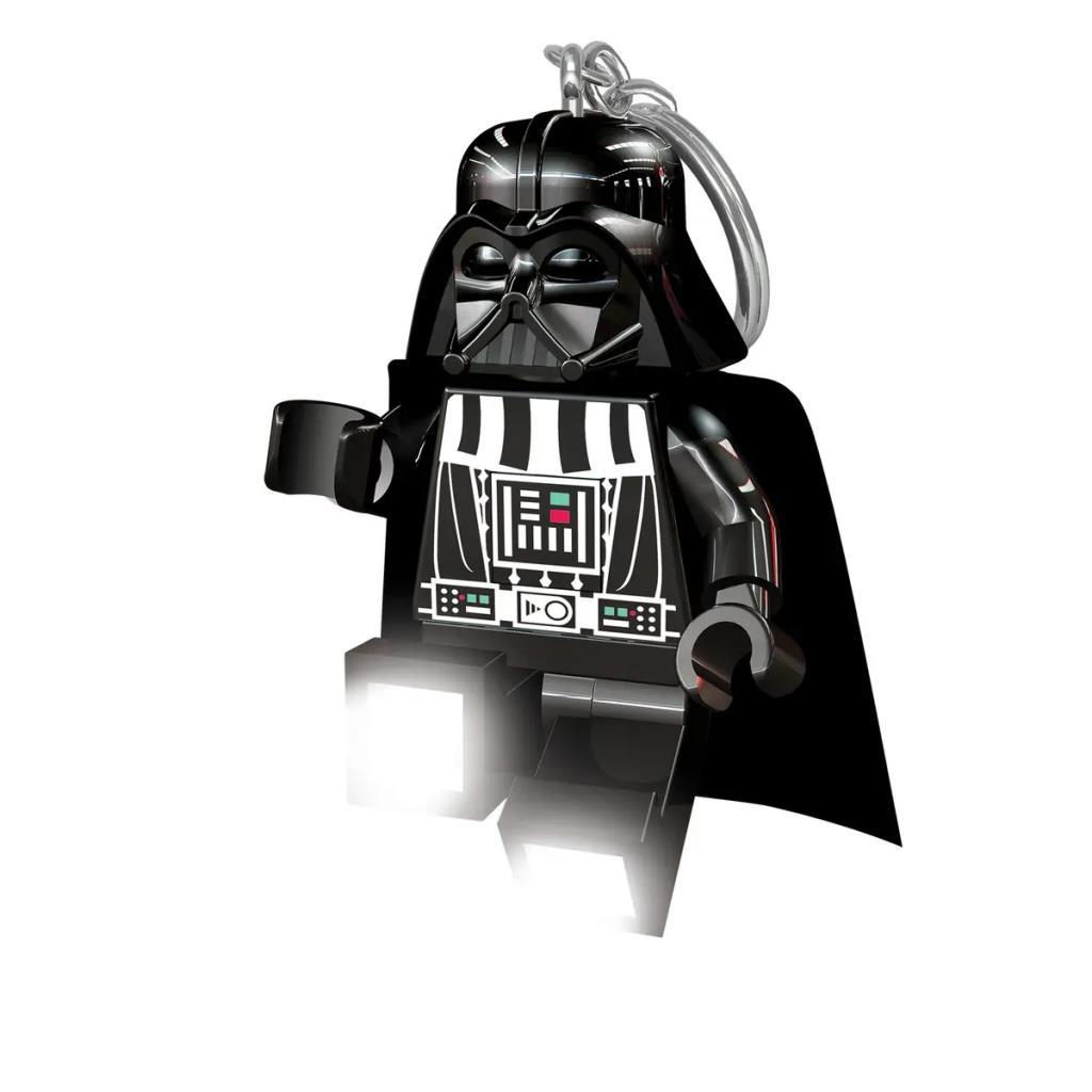 Llavero Lego de Darth Vader con capa negra y peto detallado.