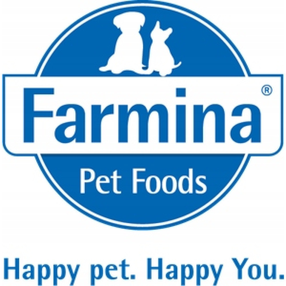 Logo z sylwetkami psa i kota, napis Farmina Pet Foods.