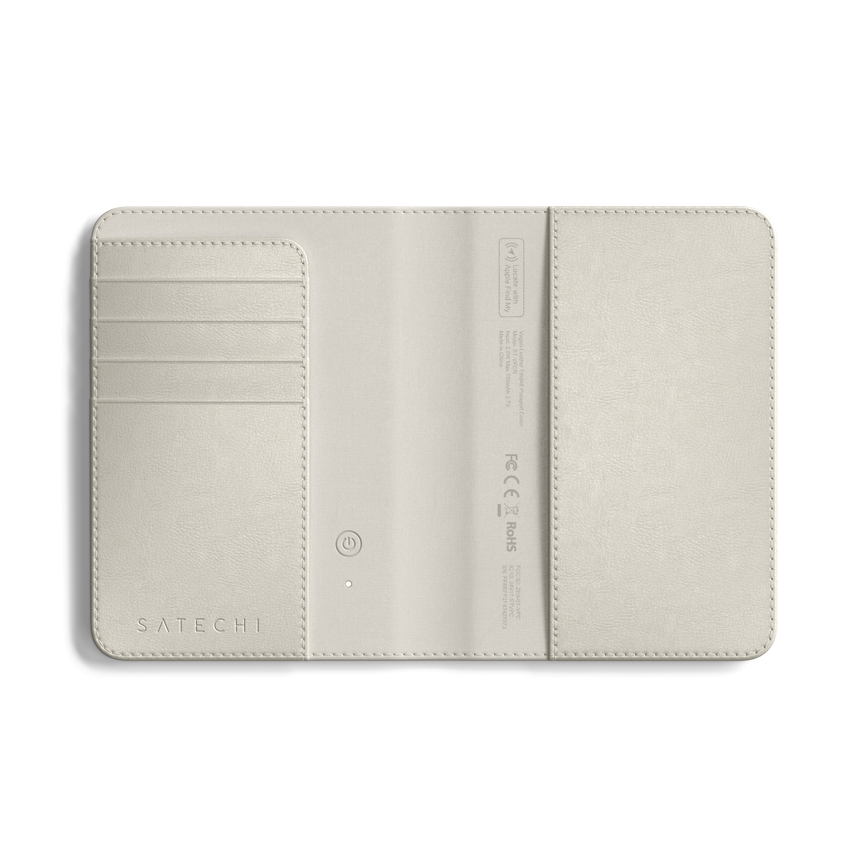 Copertina in pelle beige per passaporto con slot per carte.